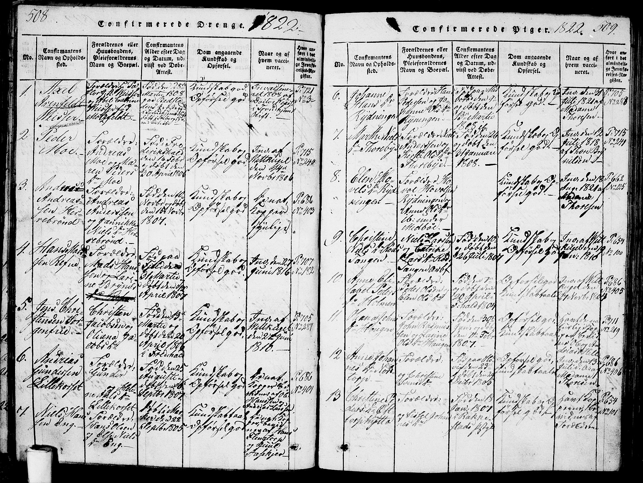 Berg prestekontor Kirkebøker, AV/SAO-A-10902/G/Ga/L0001: Parish register (copy) no. I 1, 1815-1832, p. 508-509