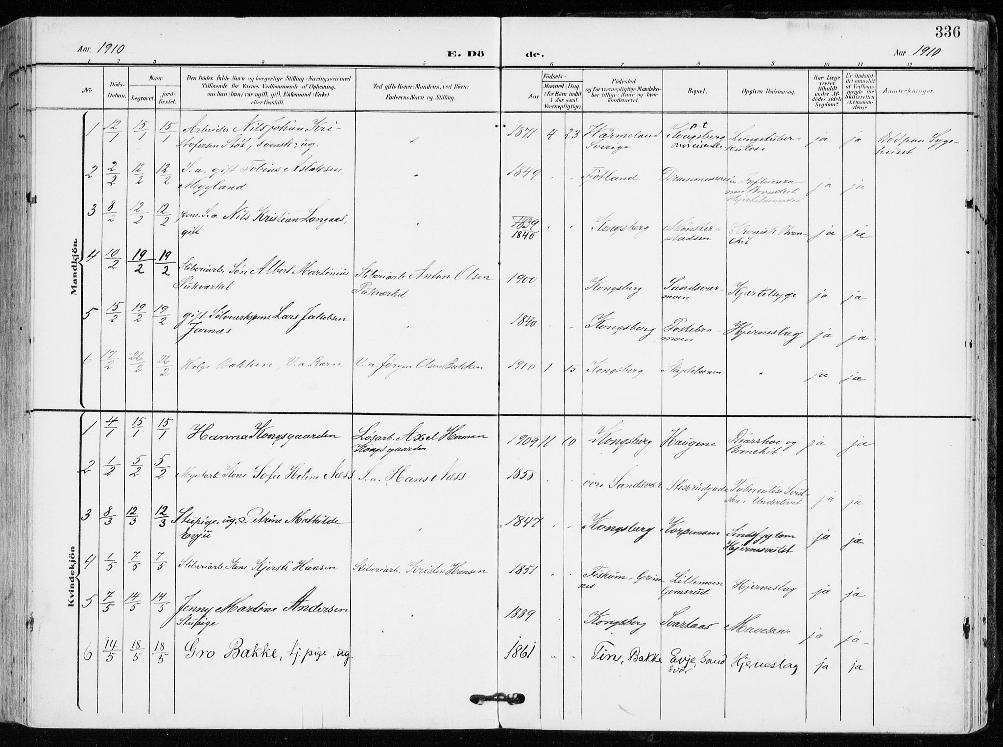 Kongsberg kirkebøker, SAKO/A-22/F/Fb/L0004: Parish register (official) no. II 4, 1906-1918, p. 336