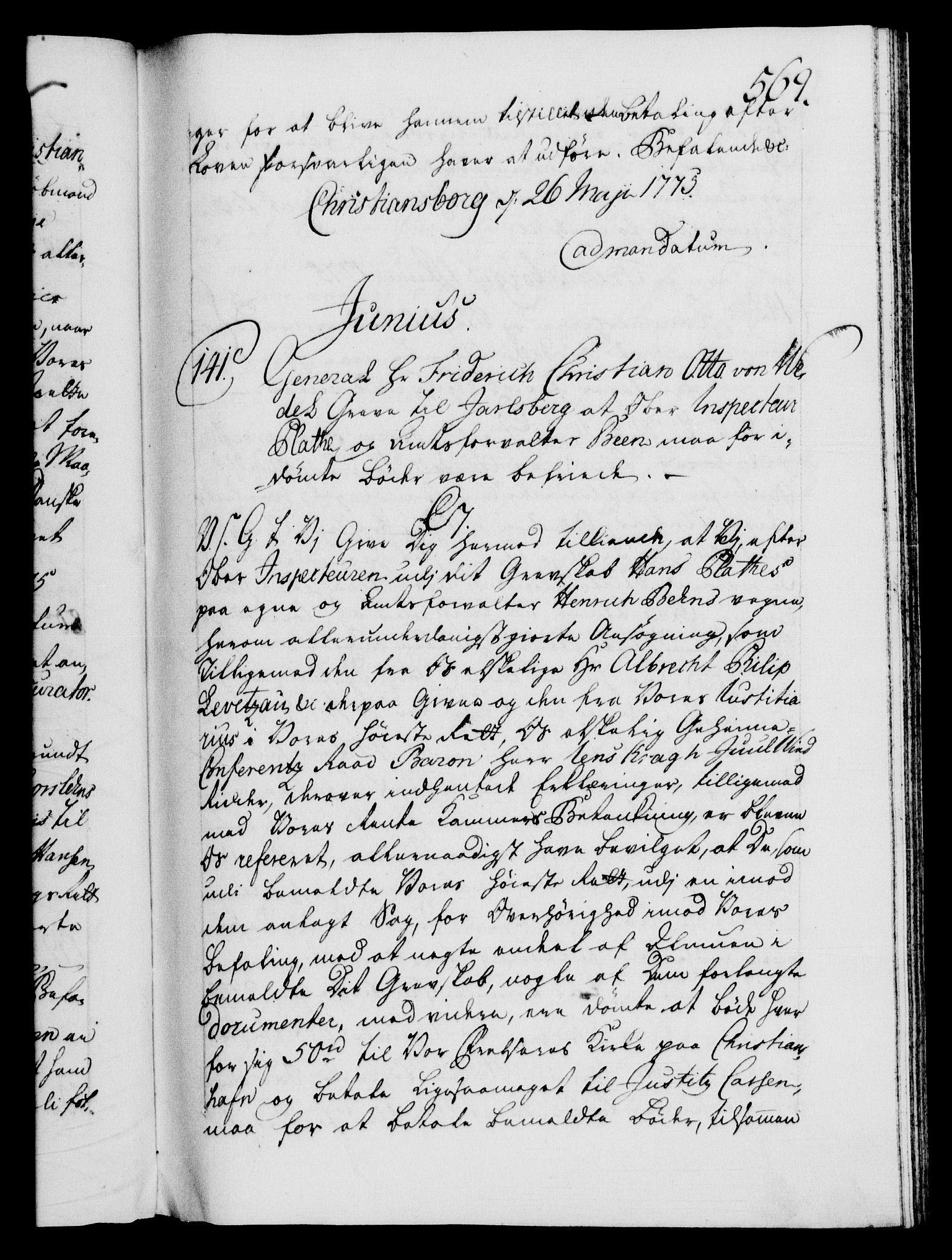 Danske Kanselli 1572-1799, RA/EA-3023/F/Fc/Fca/Fcab/L0041: Norske tegnelser, 1773-1776, p. 569a