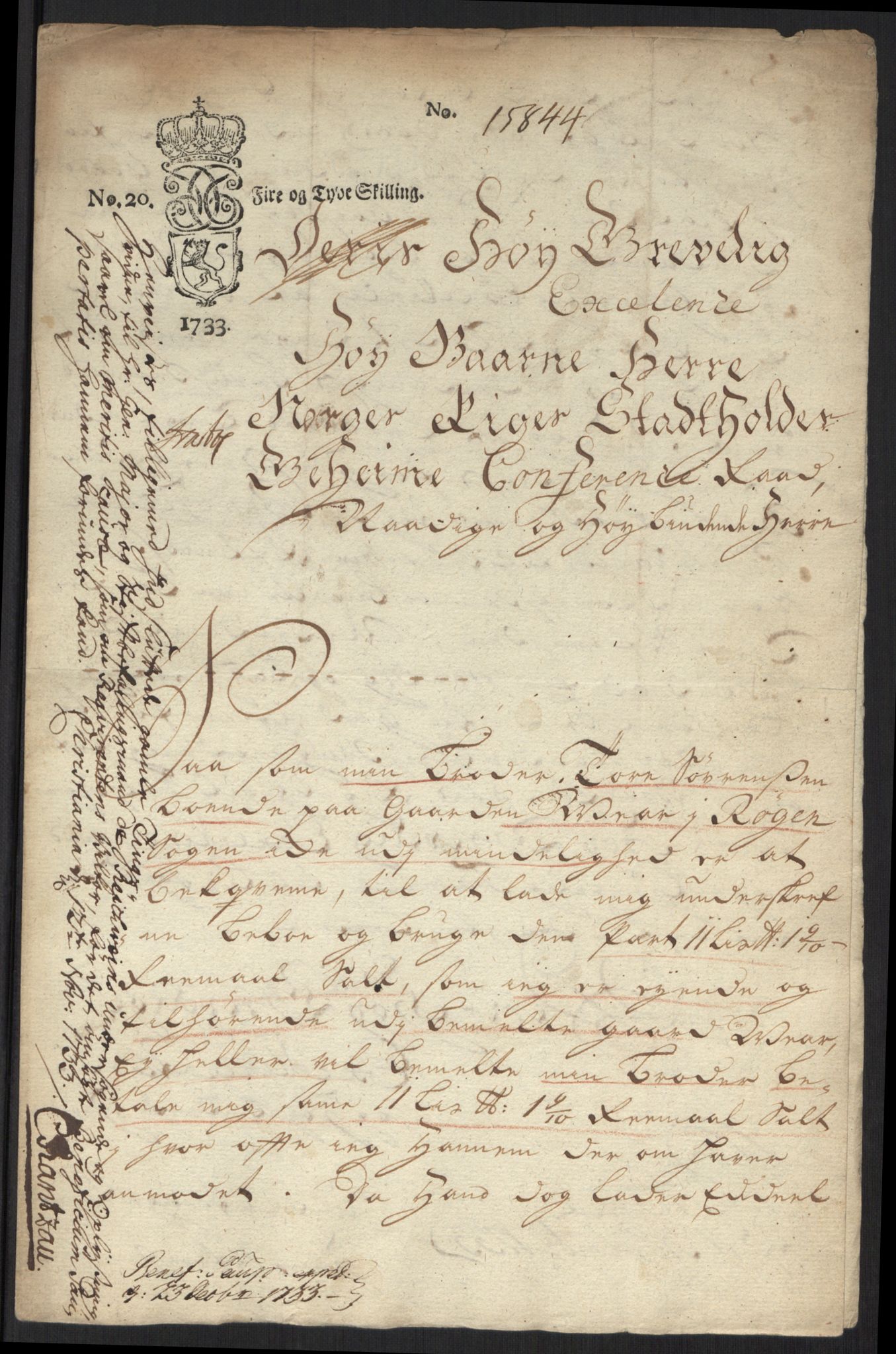 Stattholderembetet 1572-1771, AV/RA-EA-2870/Ef/L0107: Brev fra embetsmenn og andre, 1733-1734, p. 141