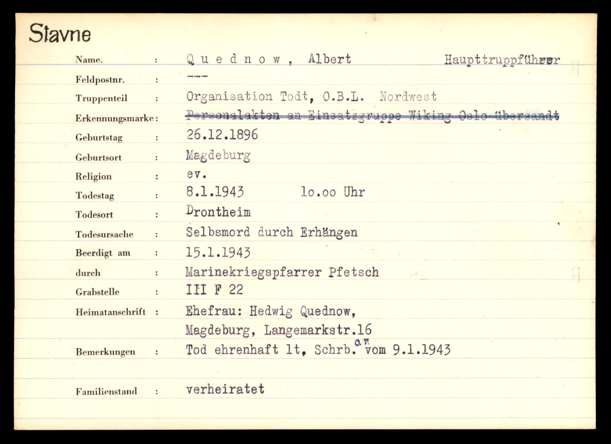 Distriktskontoret for krigsgraver, AV/SAT-A-5030/E/L0003: Kasett/kartotek over tysk Krigskirkegård Stavne, 1945, p. 1095