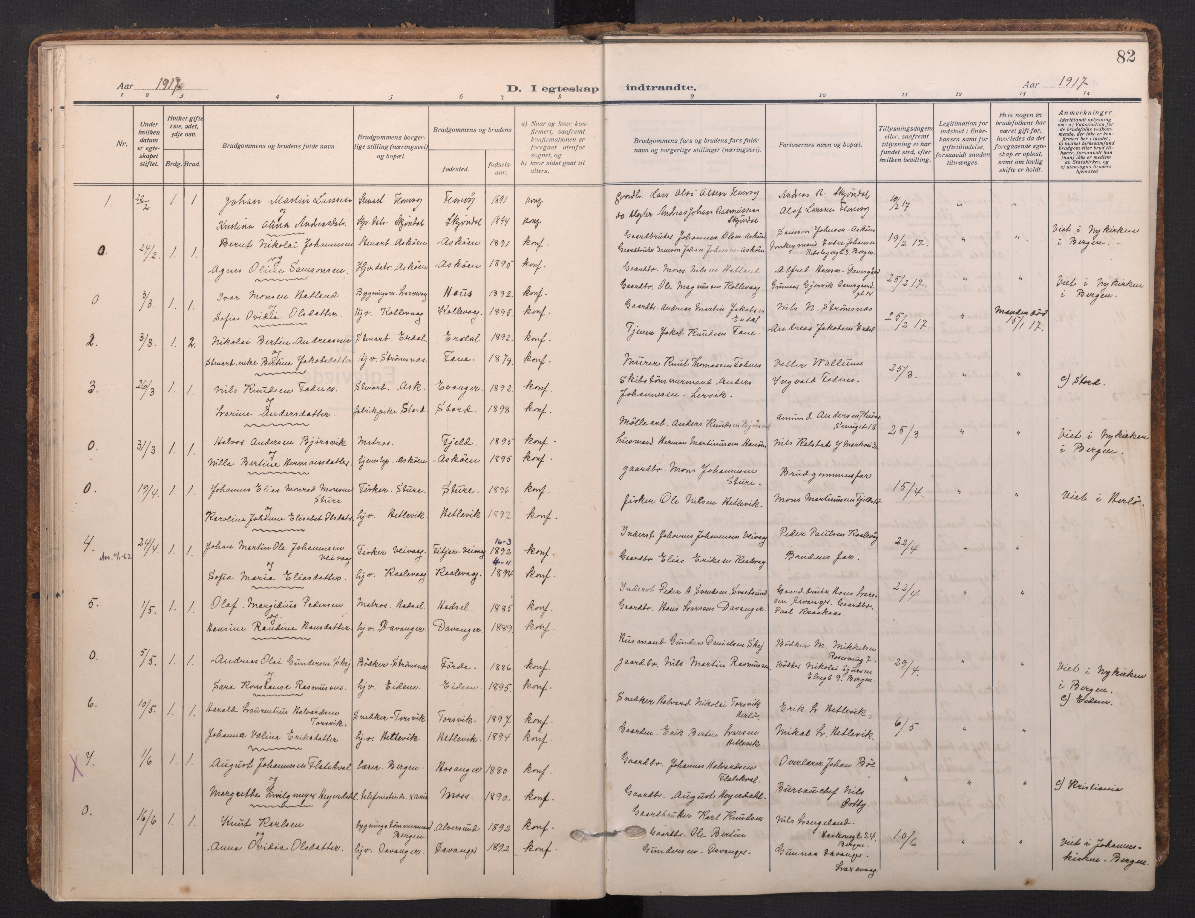 Askøy Sokneprestembete, AV/SAB-A-74101/H/Ha/Haa/Haad/L0002: Parish register (official) no. D 2, 1915-1935, p. 82