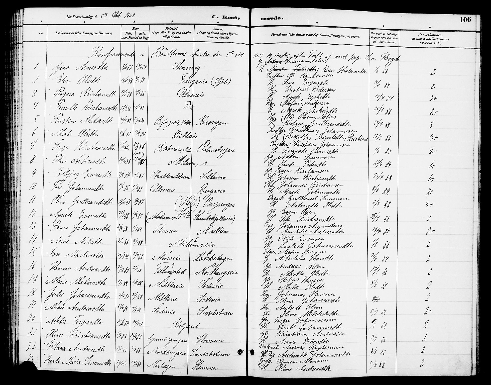 Ringsaker prestekontor, SAH/PREST-014/L/La/L0013: Parish register (copy) no. 13, 1891-1904, p. 106