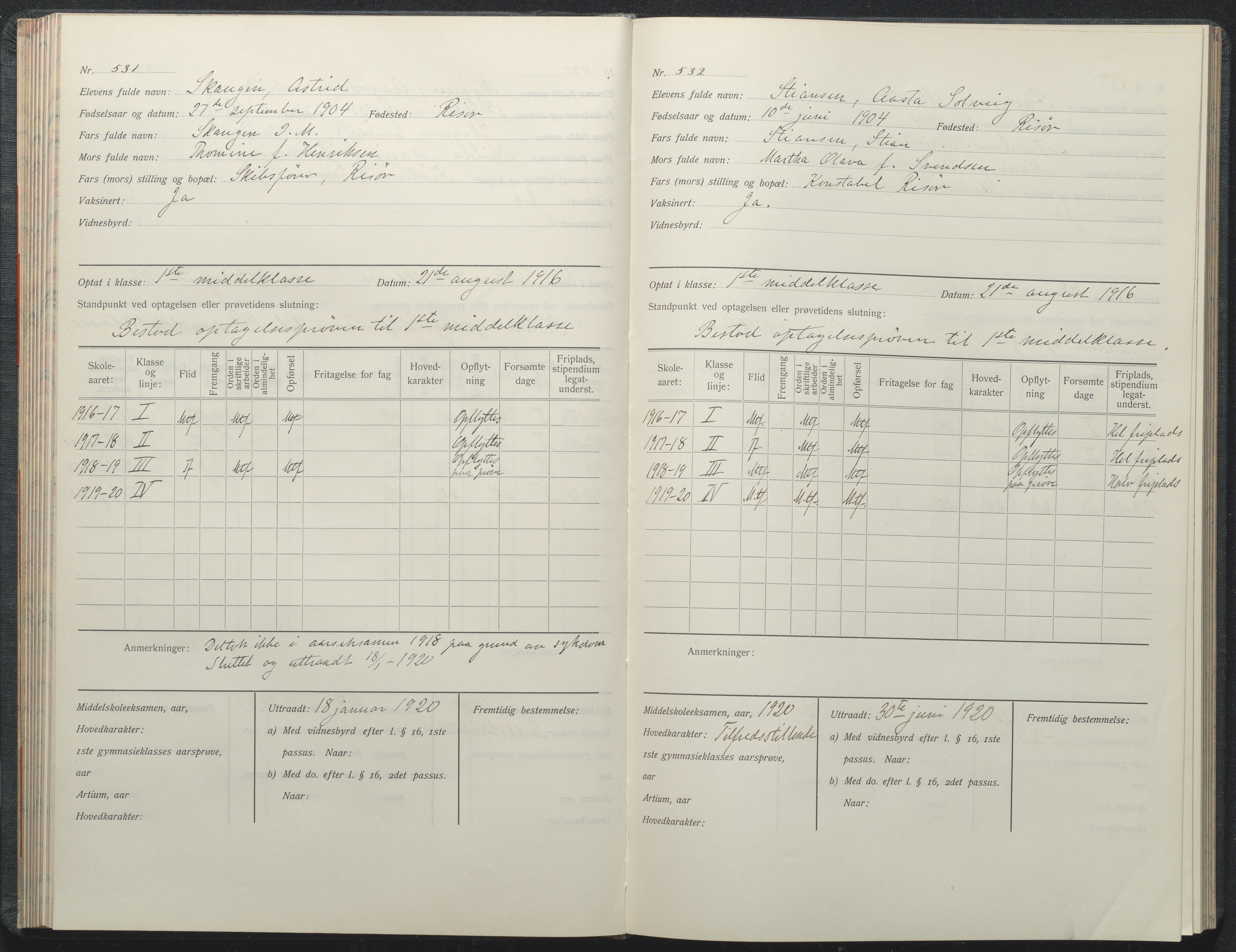 Risør kommune, AAKS/KA0901-PK/1/05/05i/L0002: Manntallsprotokoll, 1911-1925, p. 531-532