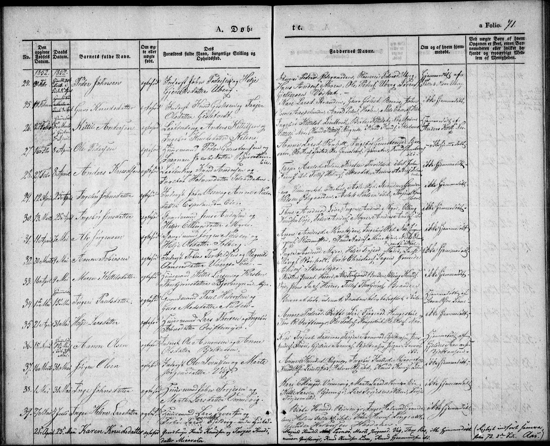 Gjerstad sokneprestkontor, AV/SAK-1111-0014/F/Fa/Fab/L0002: Parish register (official) no. A 2, 1835-1852, p. 71