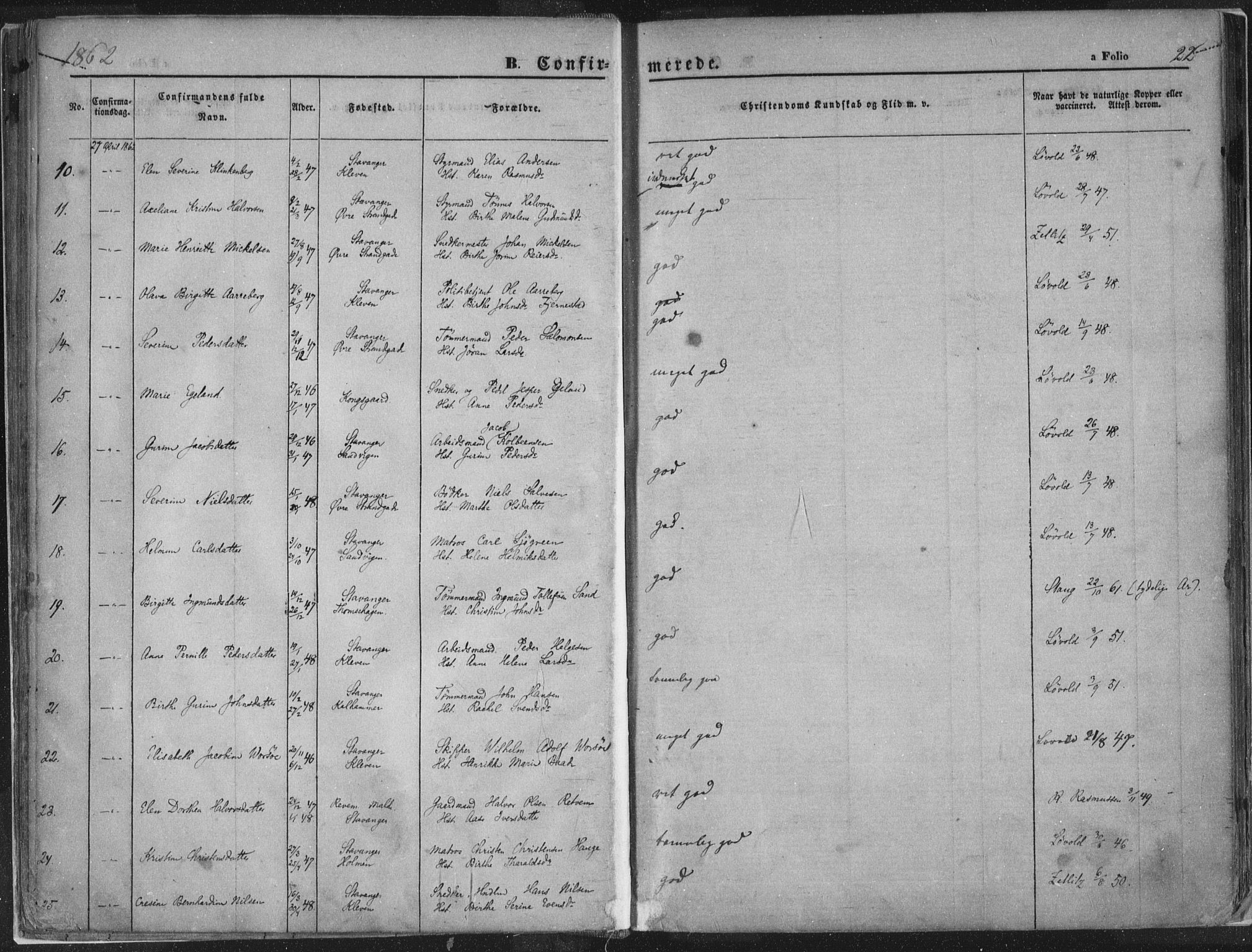 Domkirken sokneprestkontor, SAST/A-101812/001/30/30BA/L0018: Parish register (official) no. A 17, 1857-1877, p. 22