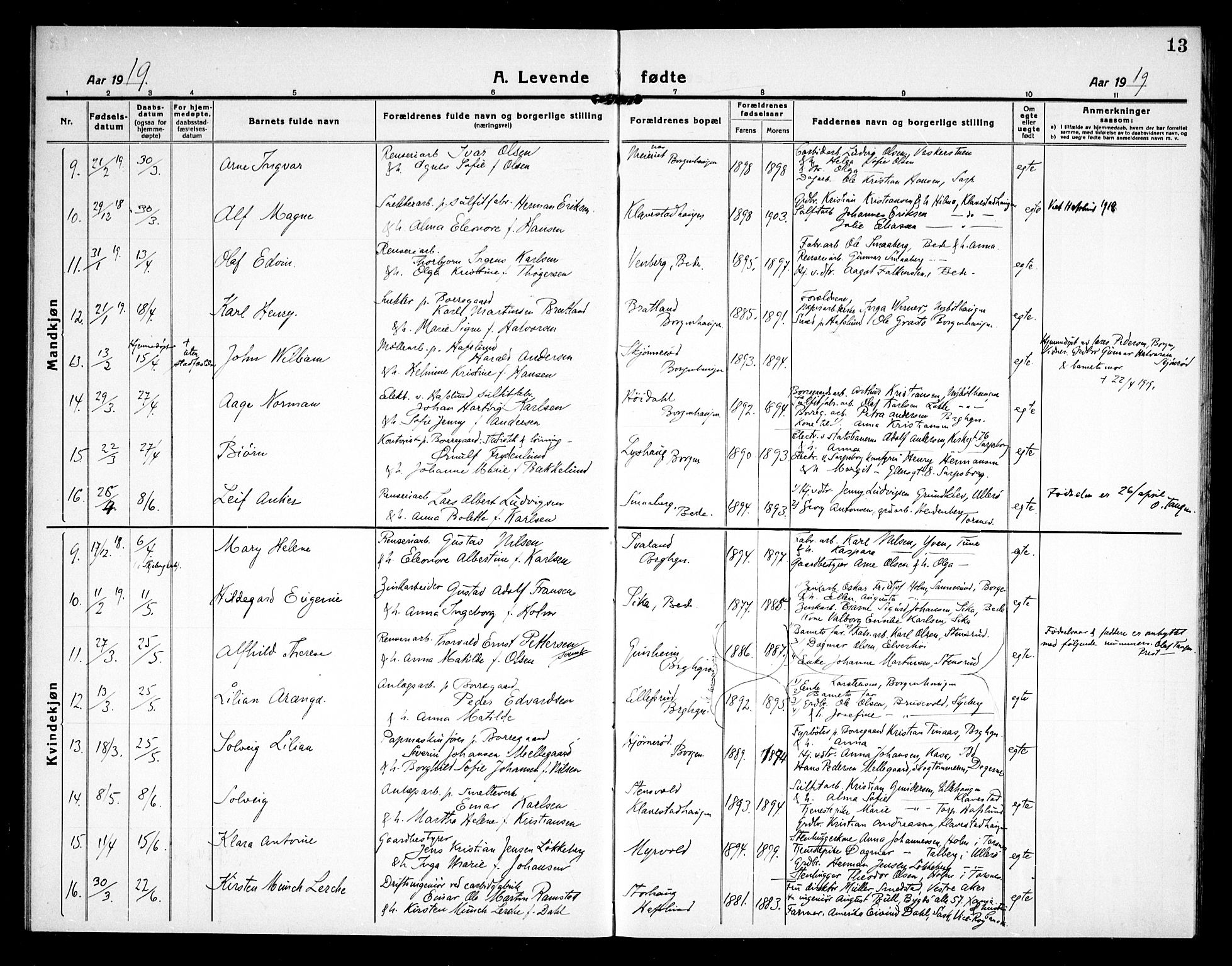 Skjeberg prestekontor Kirkebøker, AV/SAO-A-10923/G/Gd/L0002: Parish register (copy) no. IV 2, 1917-1931, p. 13