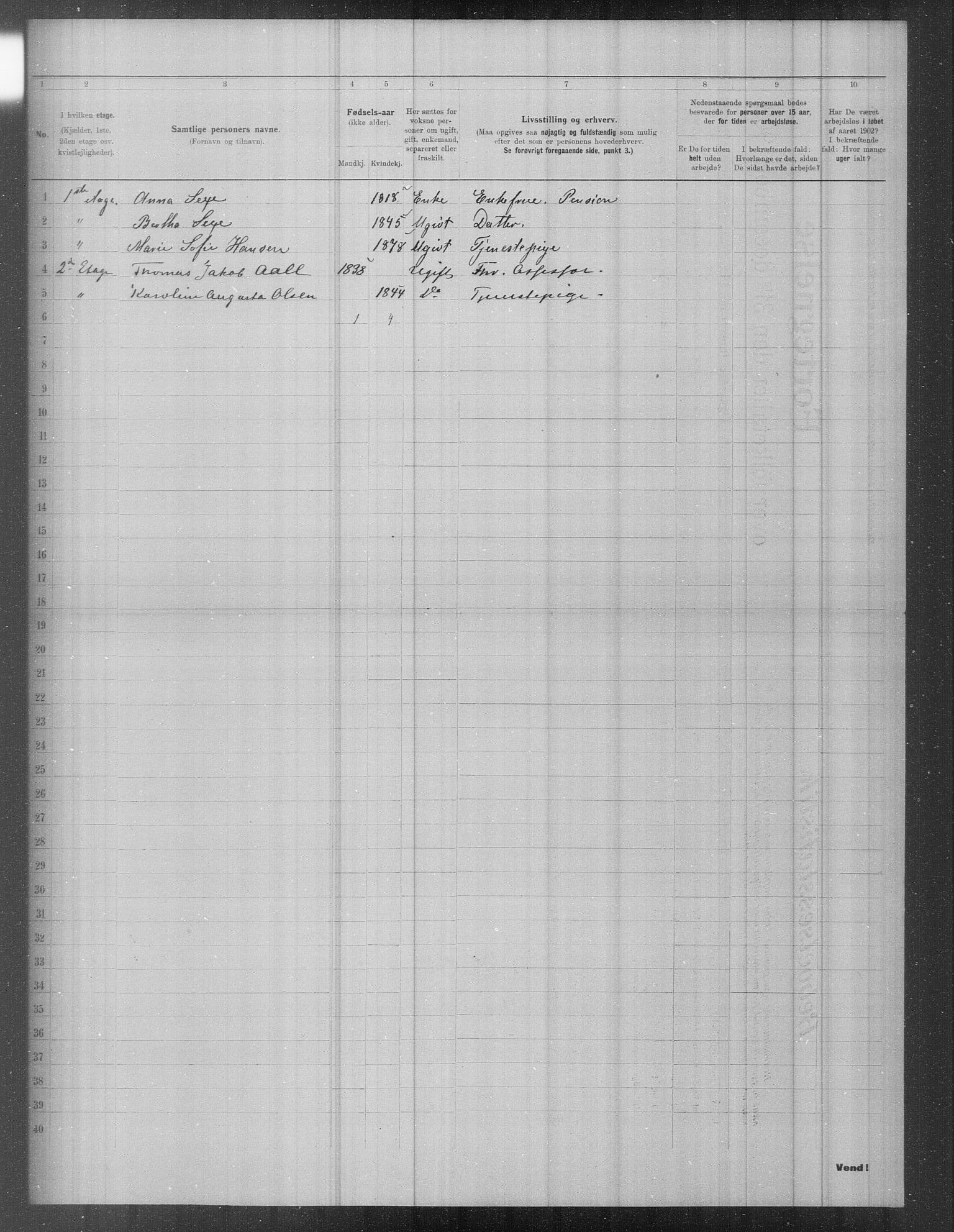 OBA, Municipal Census 1902 for Kristiania, 1902, p. 184