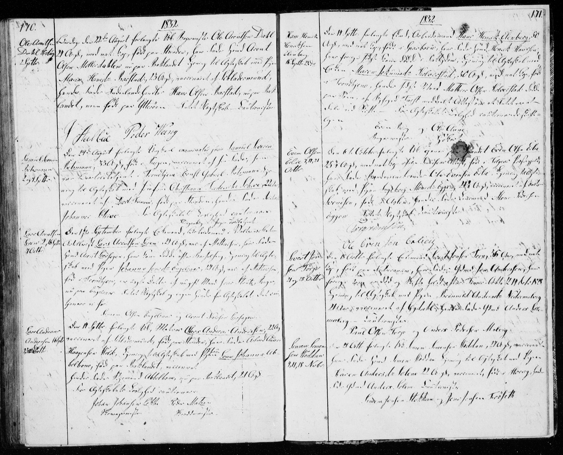 Ministerialprotokoller, klokkerbøker og fødselsregistre - Sør-Trøndelag, SAT/A-1456/606/L0295: Banns register no. 606A10, 1815-1833, p. 170-171