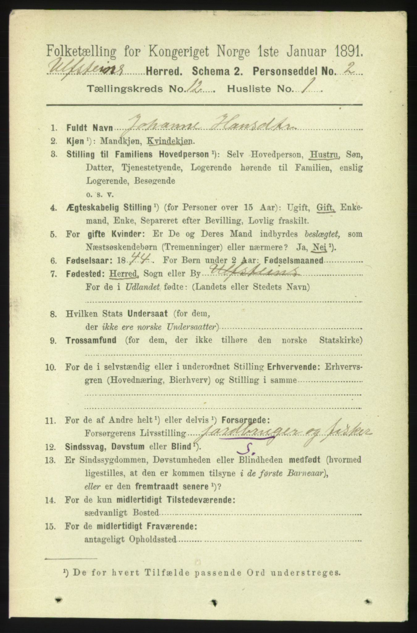 RA, 1891 census for 1516 Ulstein, 1891, p. 3850