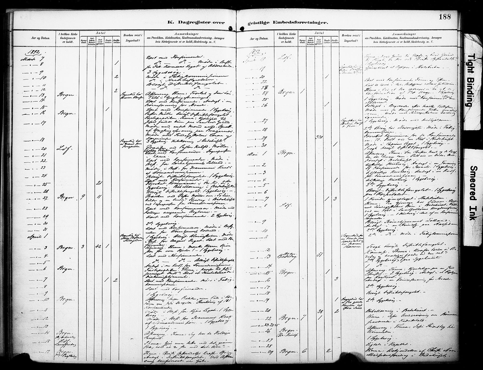 Bragernes kirkebøker, SAKO/A-6/F/Fc/L0006: Parish register (official) no. III 6, 1888-1899, p. 188