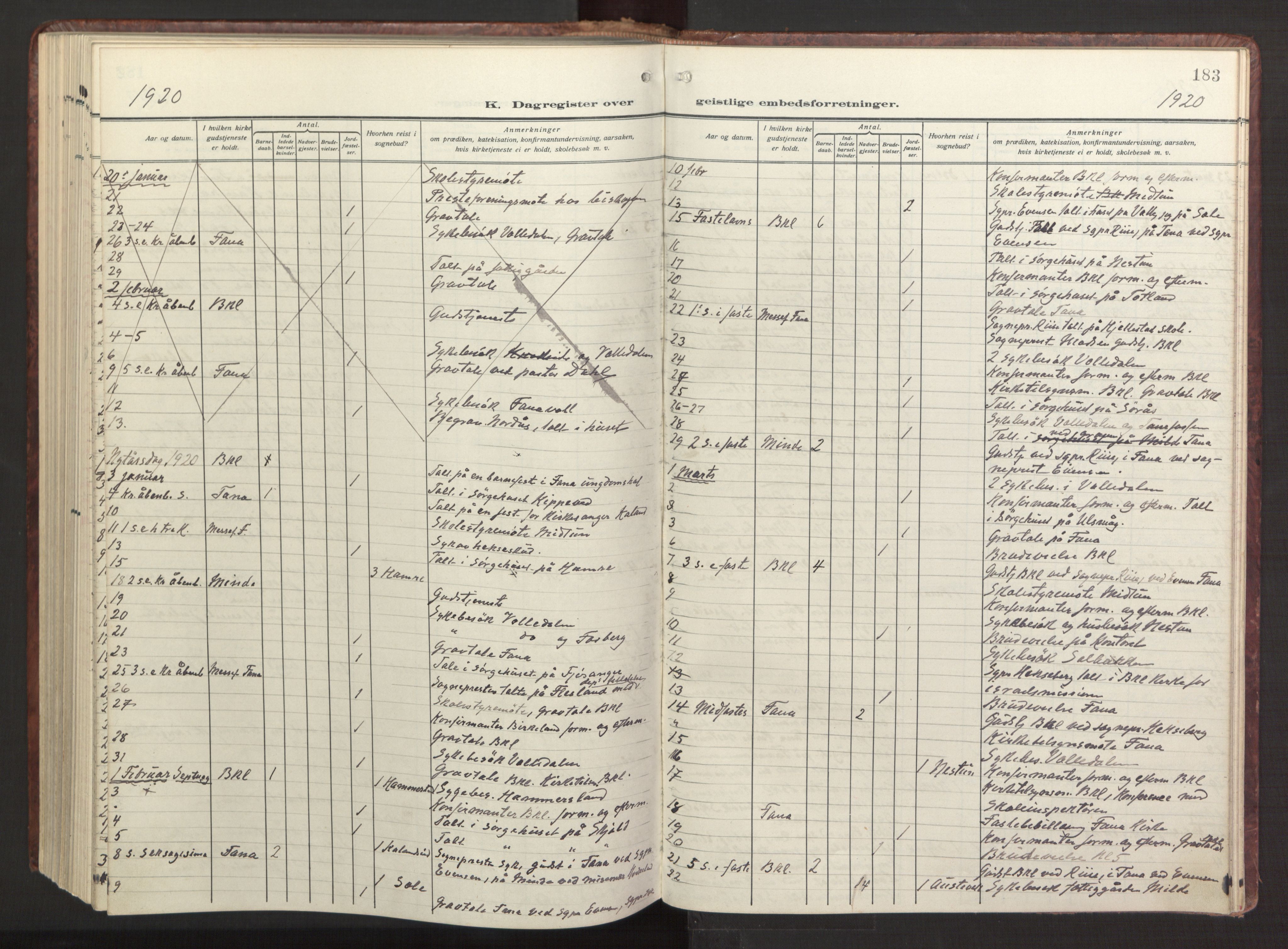 Fana Sokneprestembete, AV/SAB-A-75101/H/Haa/Haab/L0005: Parish register (official) no. B 5, 1915-1923, p. 183