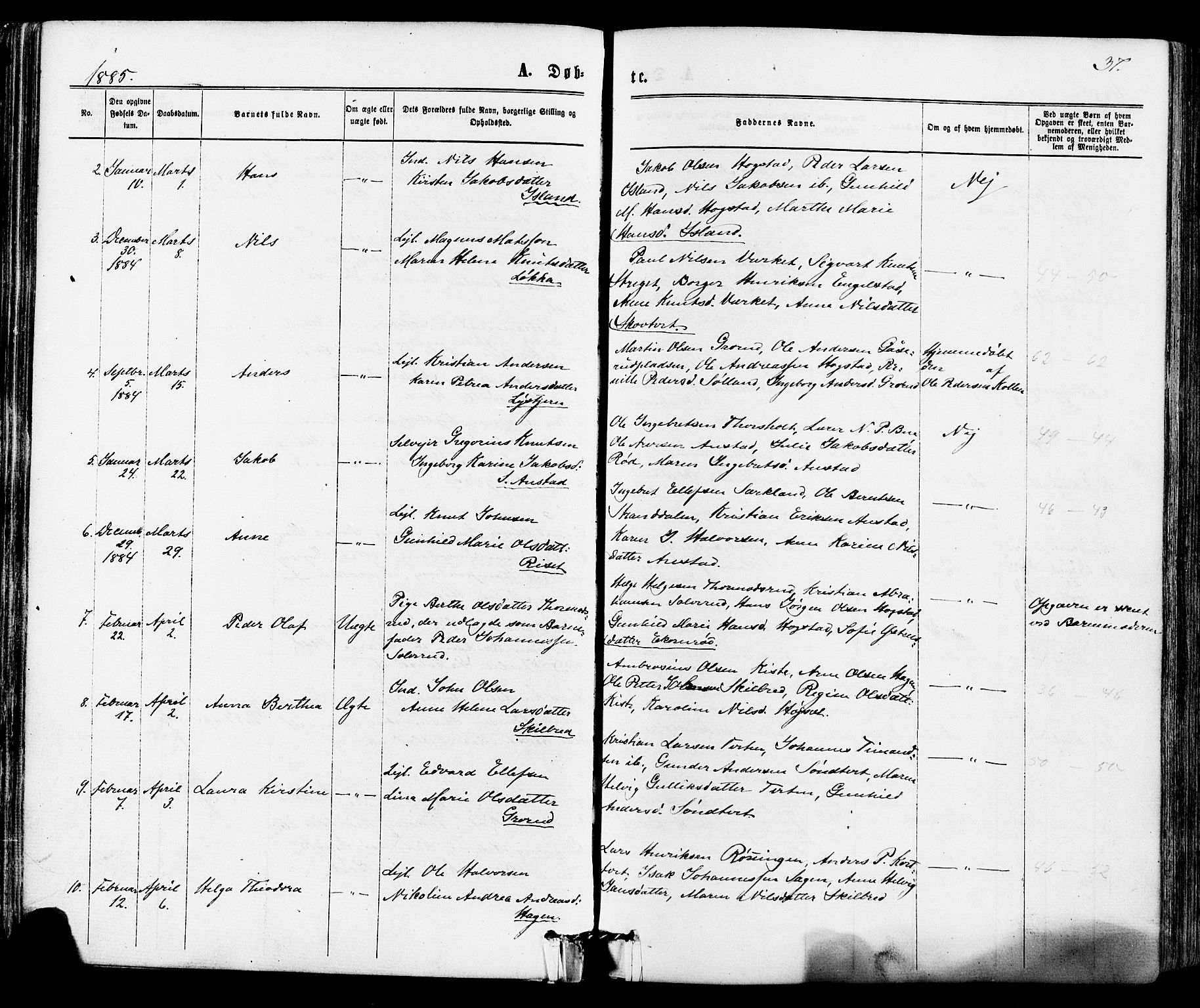 Siljan kirkebøker, AV/SAKO-A-300/F/Fa/L0002: Parish register (official) no. 2, 1870-1895, p. 37