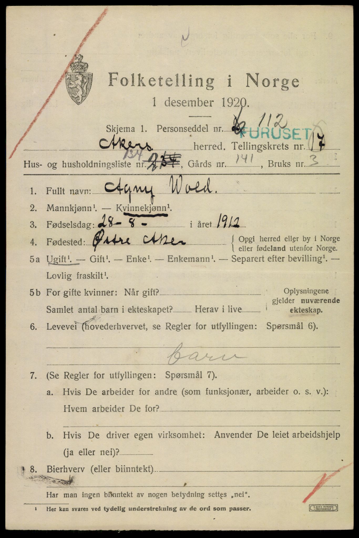 SAO, 1920 census for Aker, 1920, p. 105772