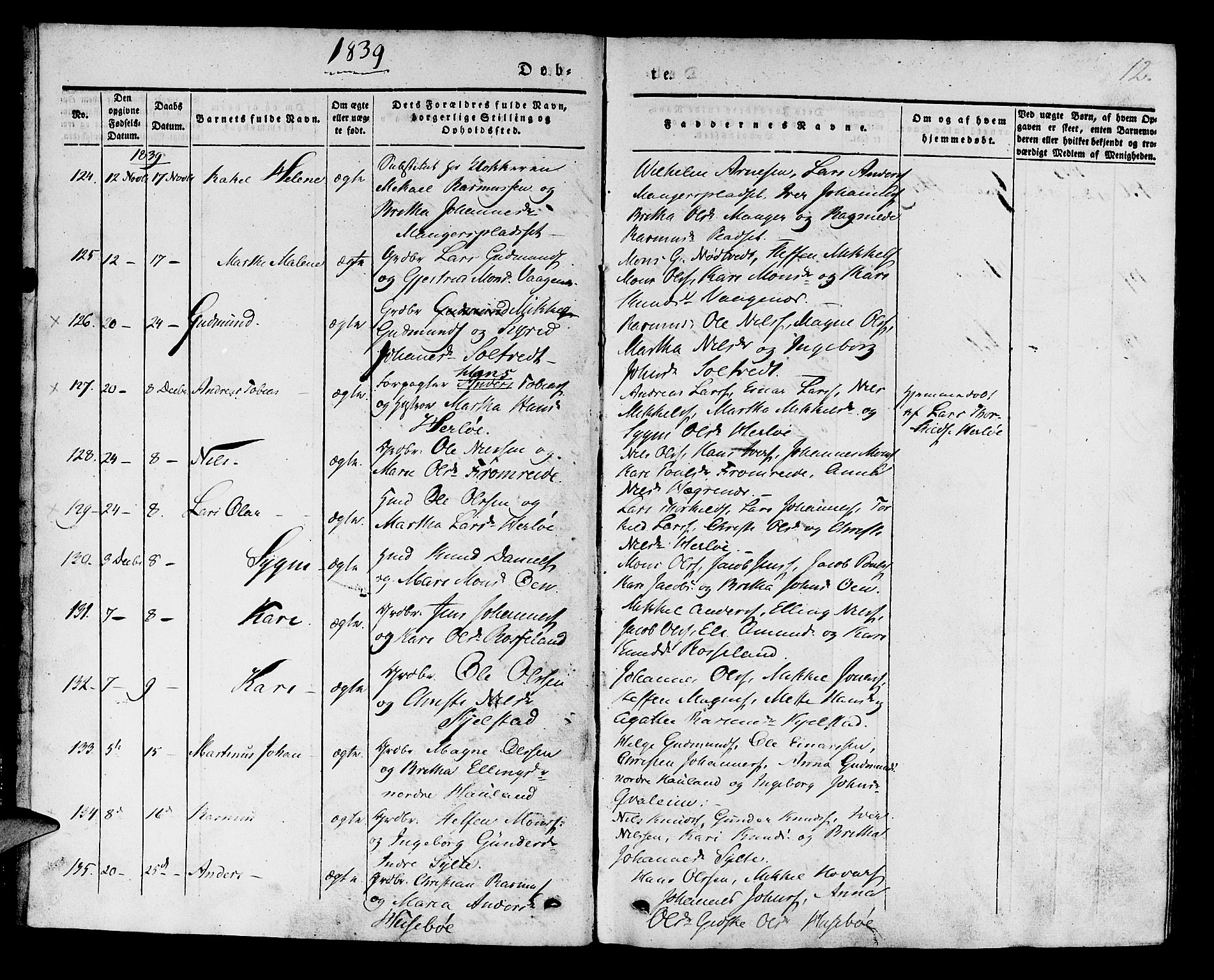 Manger sokneprestembete, AV/SAB-A-76801/H/Haa: Parish register (official) no. A 5, 1839-1848, p. 12