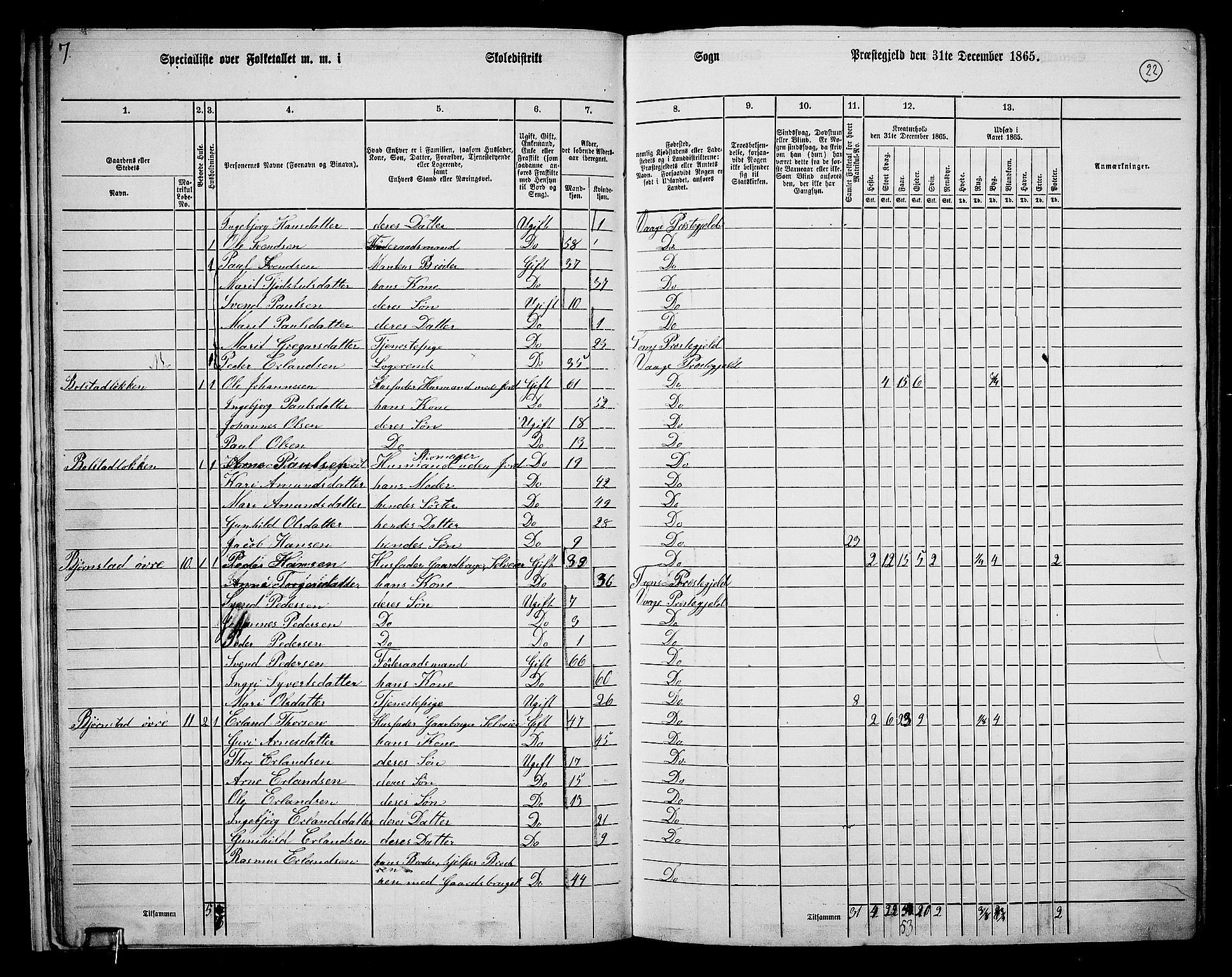 RA, 1865 census for Vågå, 1865, p. 19