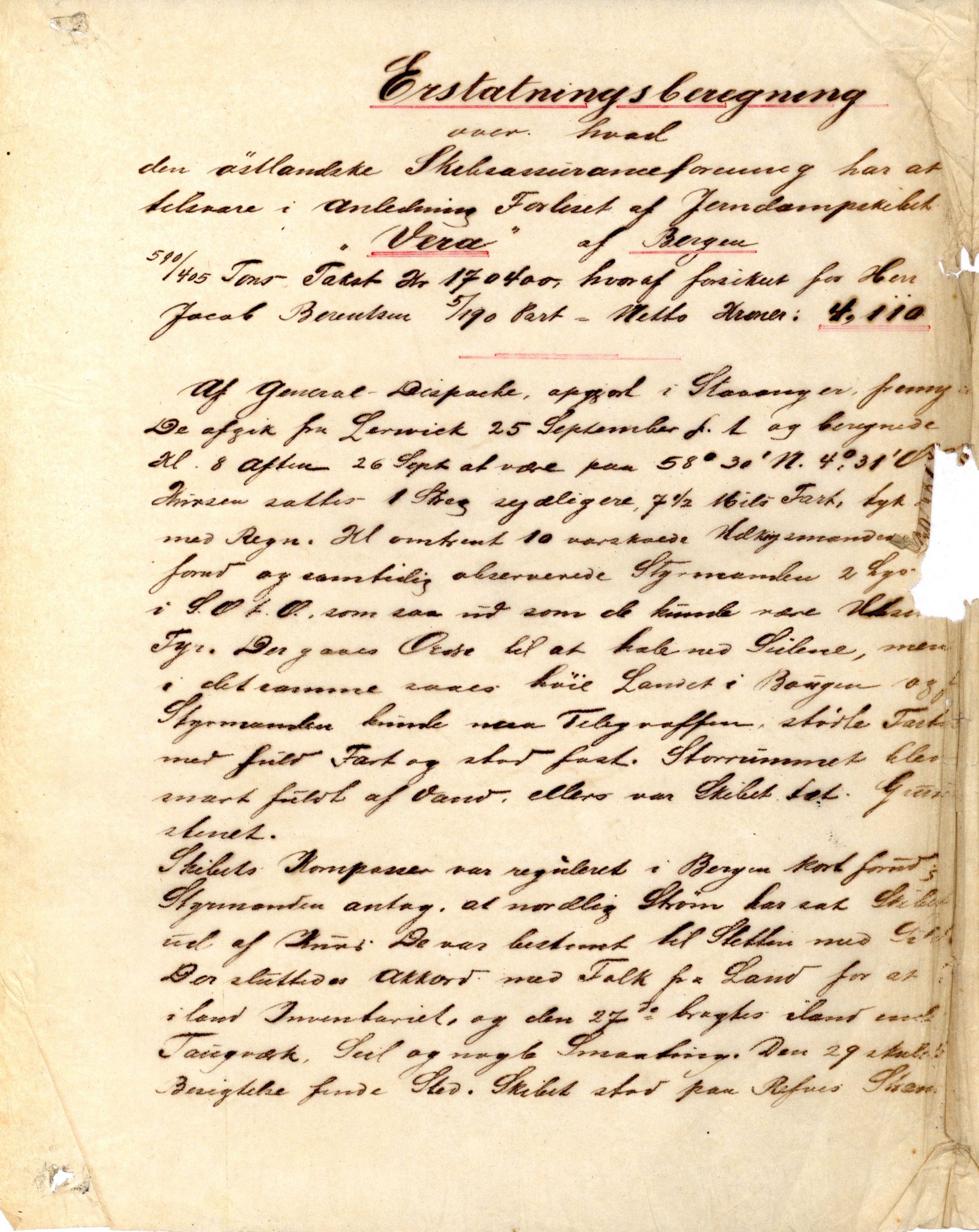 Pa 63 - Østlandske skibsassuranceforening, VEMU/A-1079/G/Ga/L0017/0014: Havaridokumenter / Petrus, Vera, Venus, Iphigenia, Jarlsberg, Harmonia, 1884, p. 3