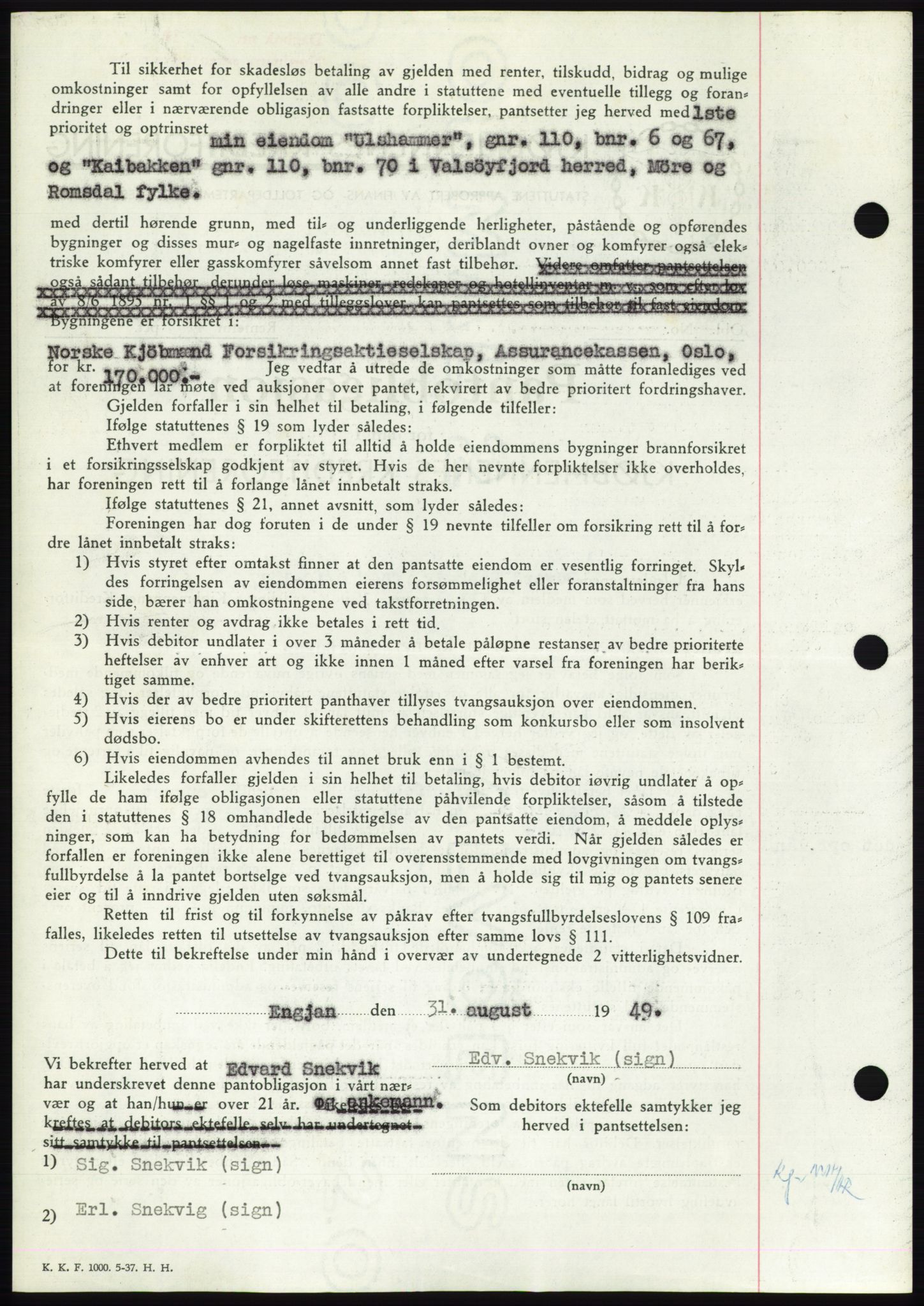 Nordmøre sorenskriveri, AV/SAT-A-4132/1/2/2Ca: Mortgage book no. B102, 1949-1949, Diary no: : 2483/1949