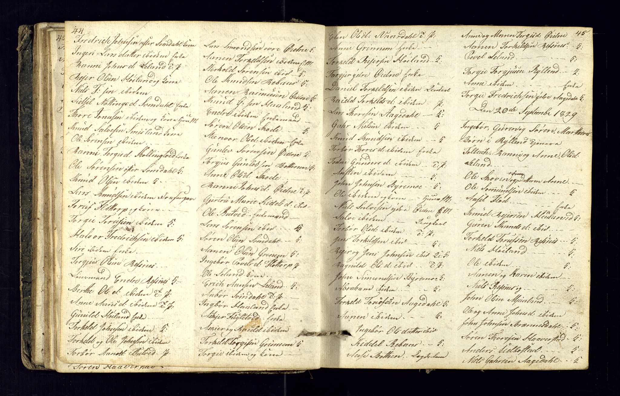Bjelland sokneprestkontor, SAK/1111-0005/F/Fc/Fcc/L0001: Communicants register no. C-1, 1825-1842, p. 44-45