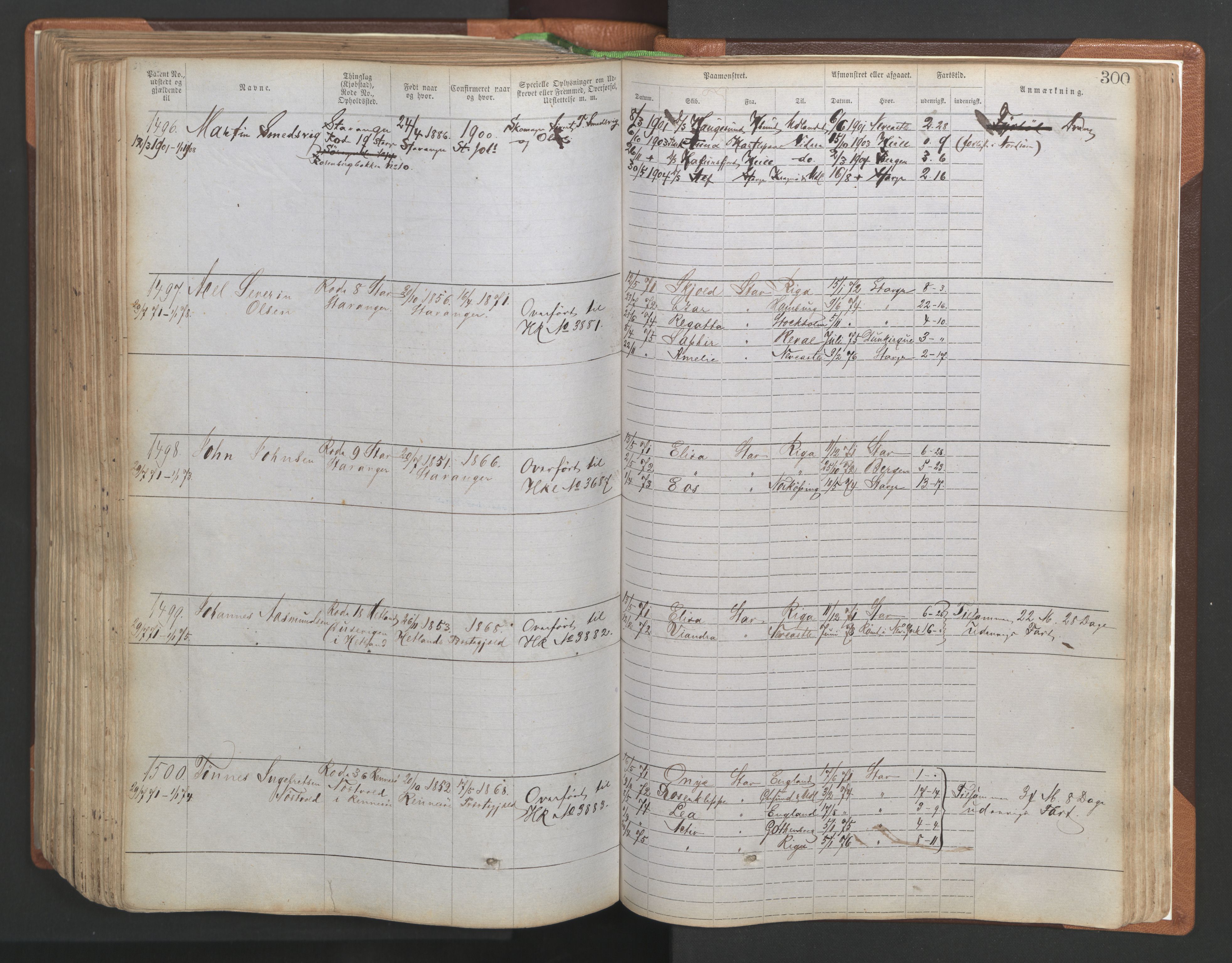 Stavanger sjømannskontor, AV/SAST-A-102006/F/Ff/L0004: Annotasjonsrulle No. 1, patentnr. 1-1785 (del 1), 1869-1900, p. 304