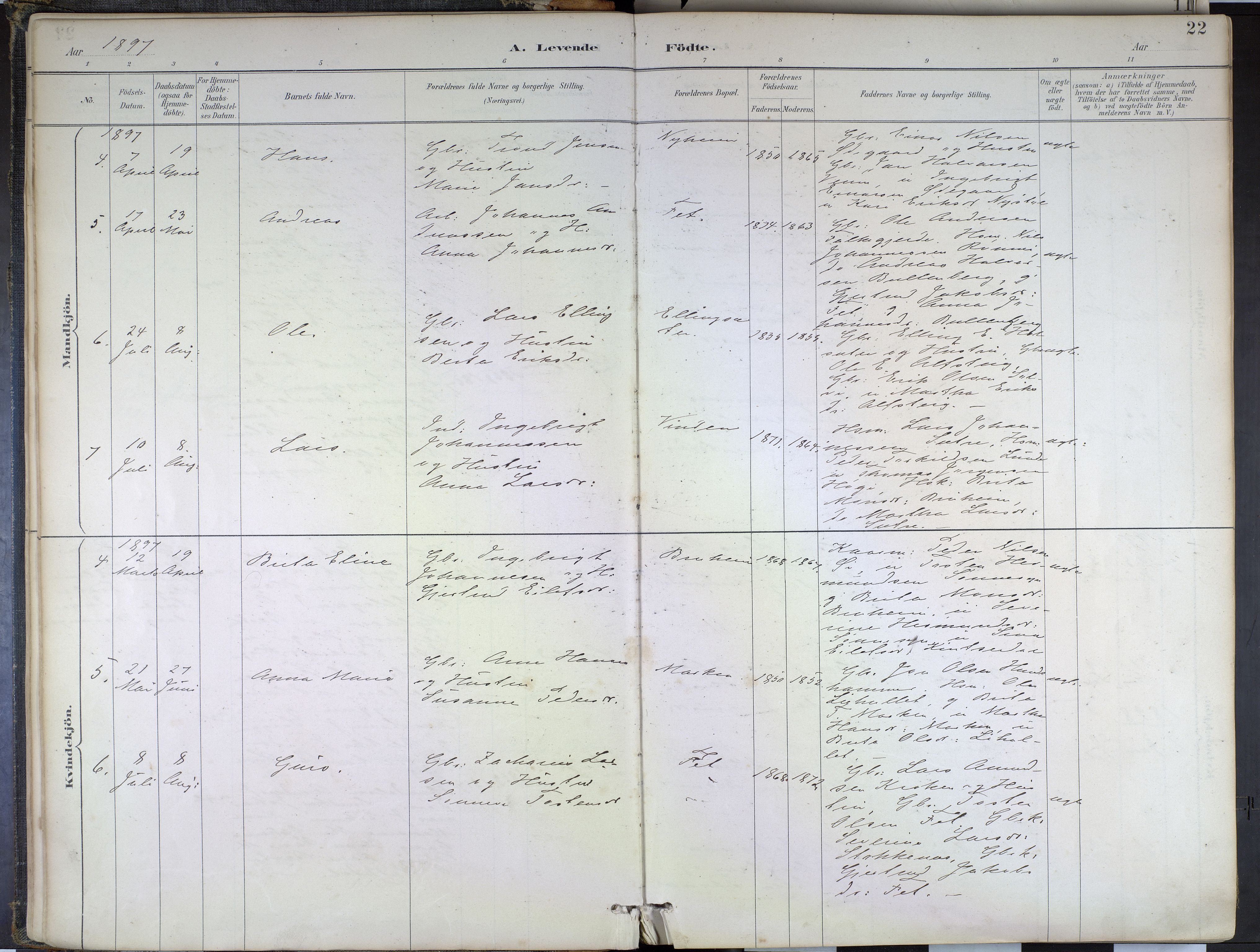 Hafslo sokneprestembete, AV/SAB-A-80301/H/Haa/Haad/L0001: Parish register (official) no. D 1, 1886-1934, p. 22