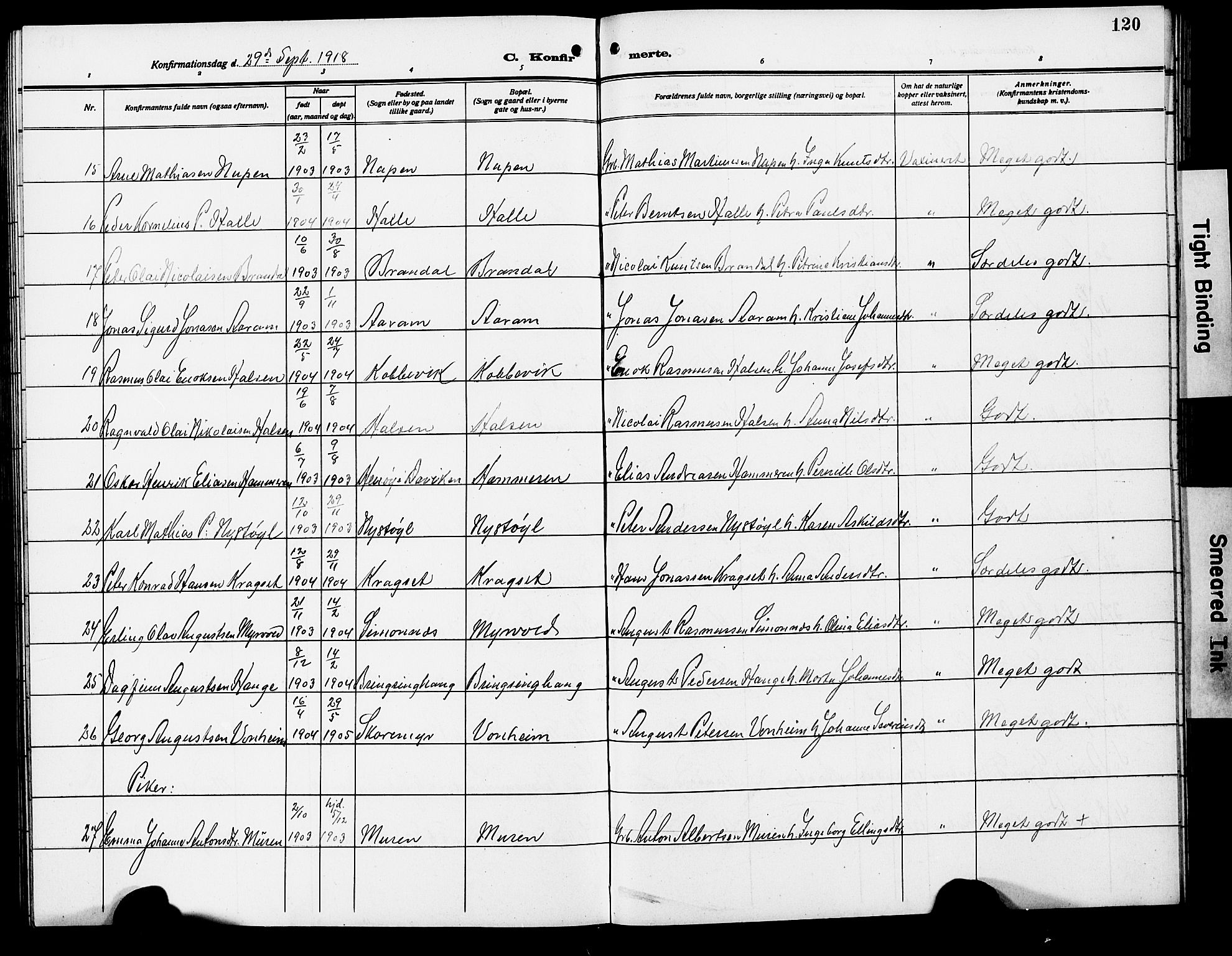 Ministerialprotokoller, klokkerbøker og fødselsregistre - Møre og Romsdal, AV/SAT-A-1454/503/L0050: Parish register (copy) no. 503C05, 1909-1922, p. 120