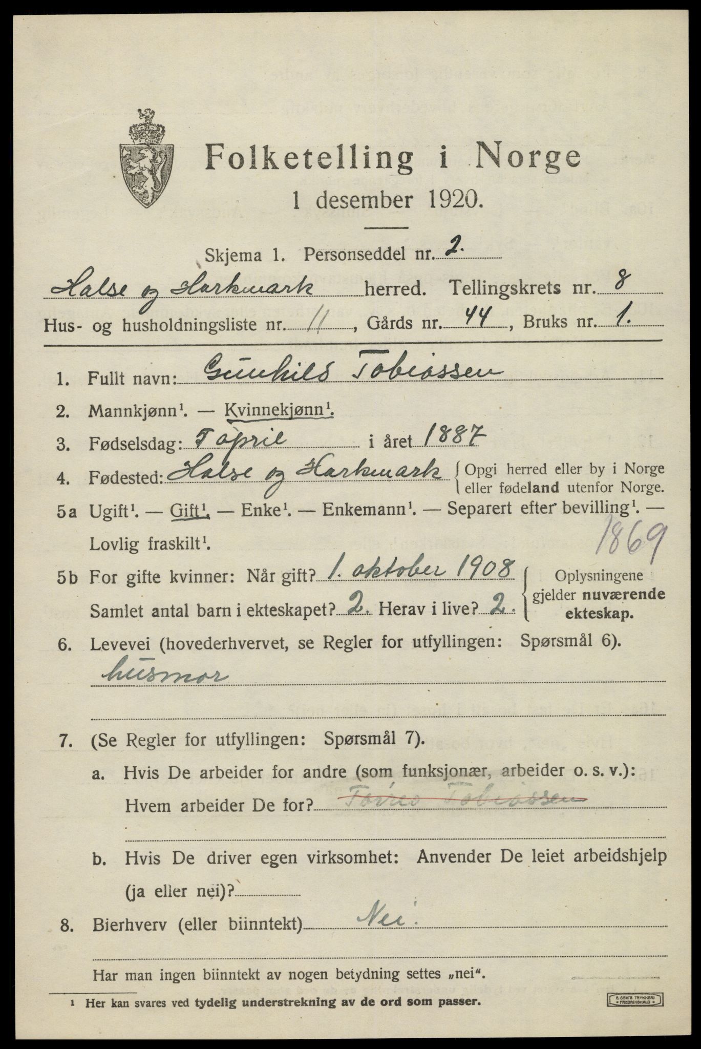 SAK, 1920 census for Halse og Harkmark, 1920, p. 4421