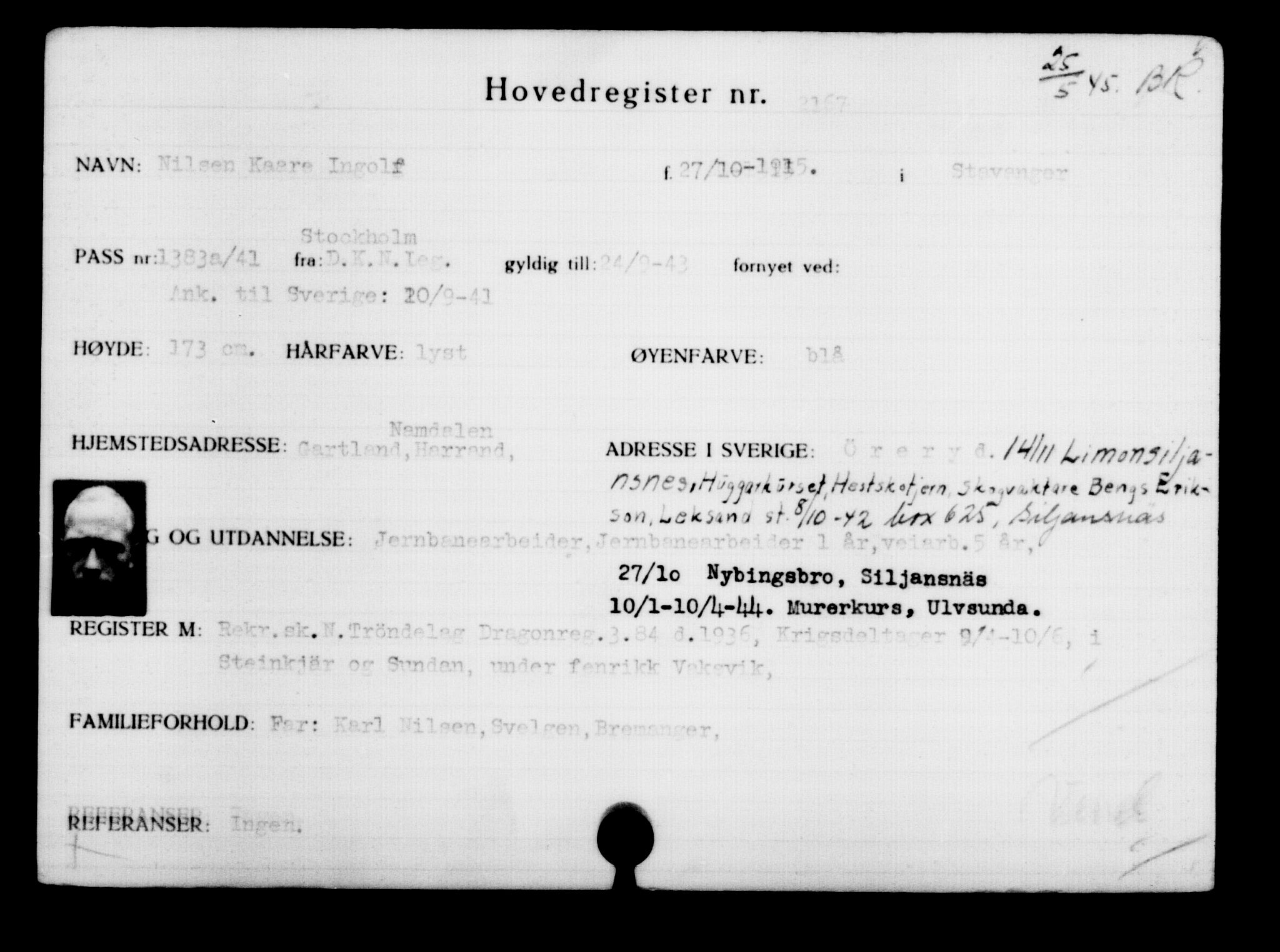 Den Kgl. Norske Legasjons Flyktningskontor, RA/S-6753/V/Va/L0003: Kjesäterkartoteket.  Flyktningenr. 2001-3495, 1940-1945, p. 231