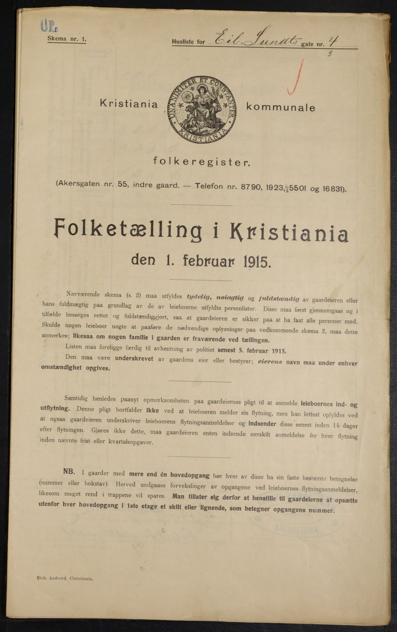 OBA, Municipal Census 1915 for Kristiania, 1915, p. 18543