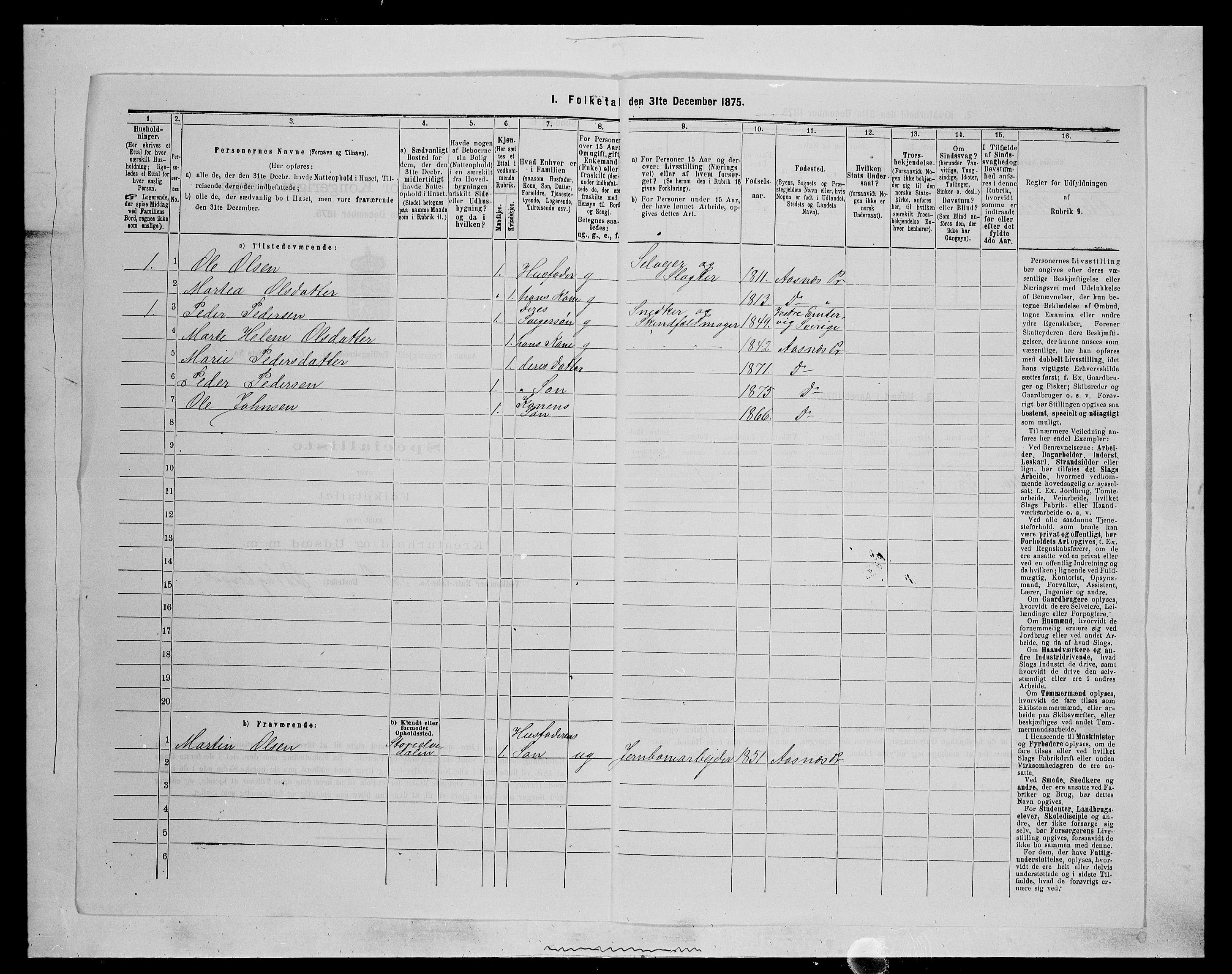 SAH, 1875 census for 0425P Åsnes, 1875, p. 959