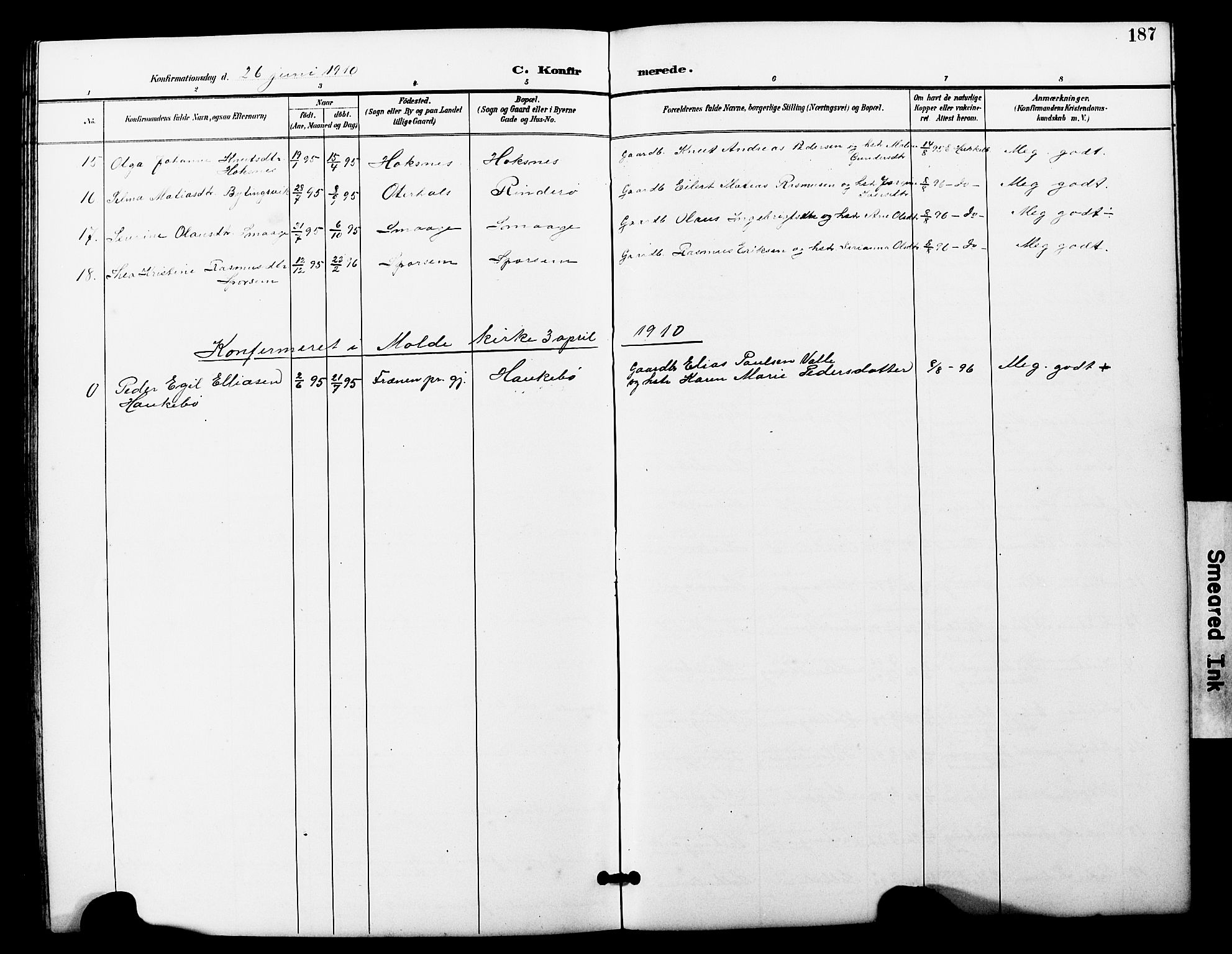 Ministerialprotokoller, klokkerbøker og fødselsregistre - Møre og Romsdal, AV/SAT-A-1454/560/L0725: Parish register (copy) no. 560C02, 1895-1930, p. 187