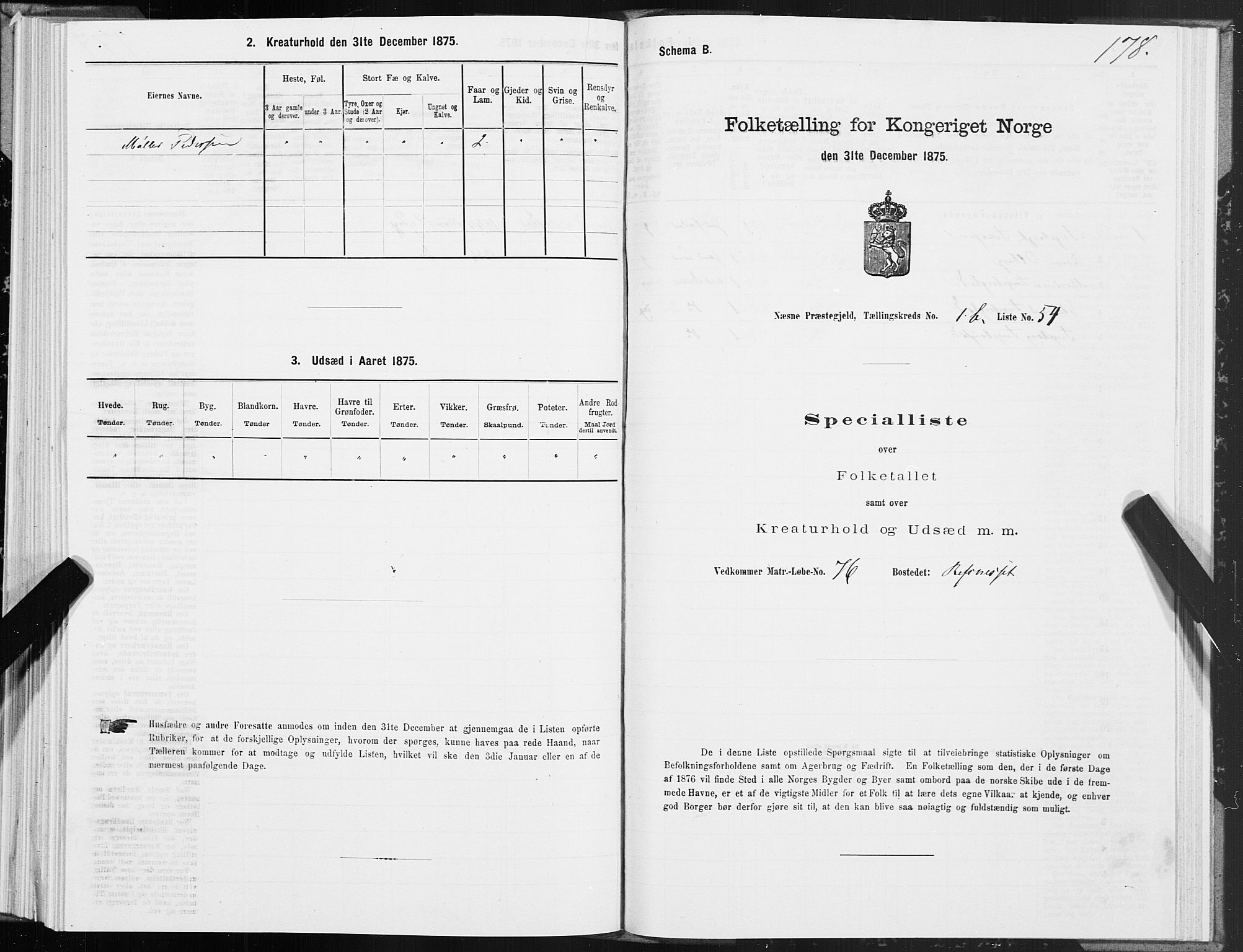 SAT, 1875 census for 1828P Nesna, 1875, p. 1178