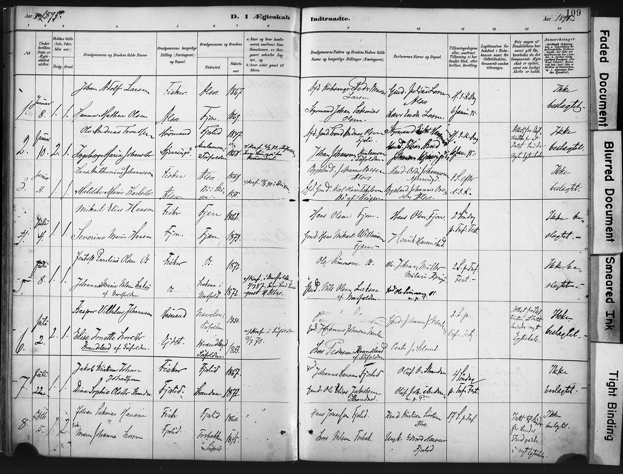 Ministerialprotokoller, klokkerbøker og fødselsregistre - Nordland, SAT/A-1459/803/L0071: Parish register (official) no. 803A01, 1881-1897, p. 109