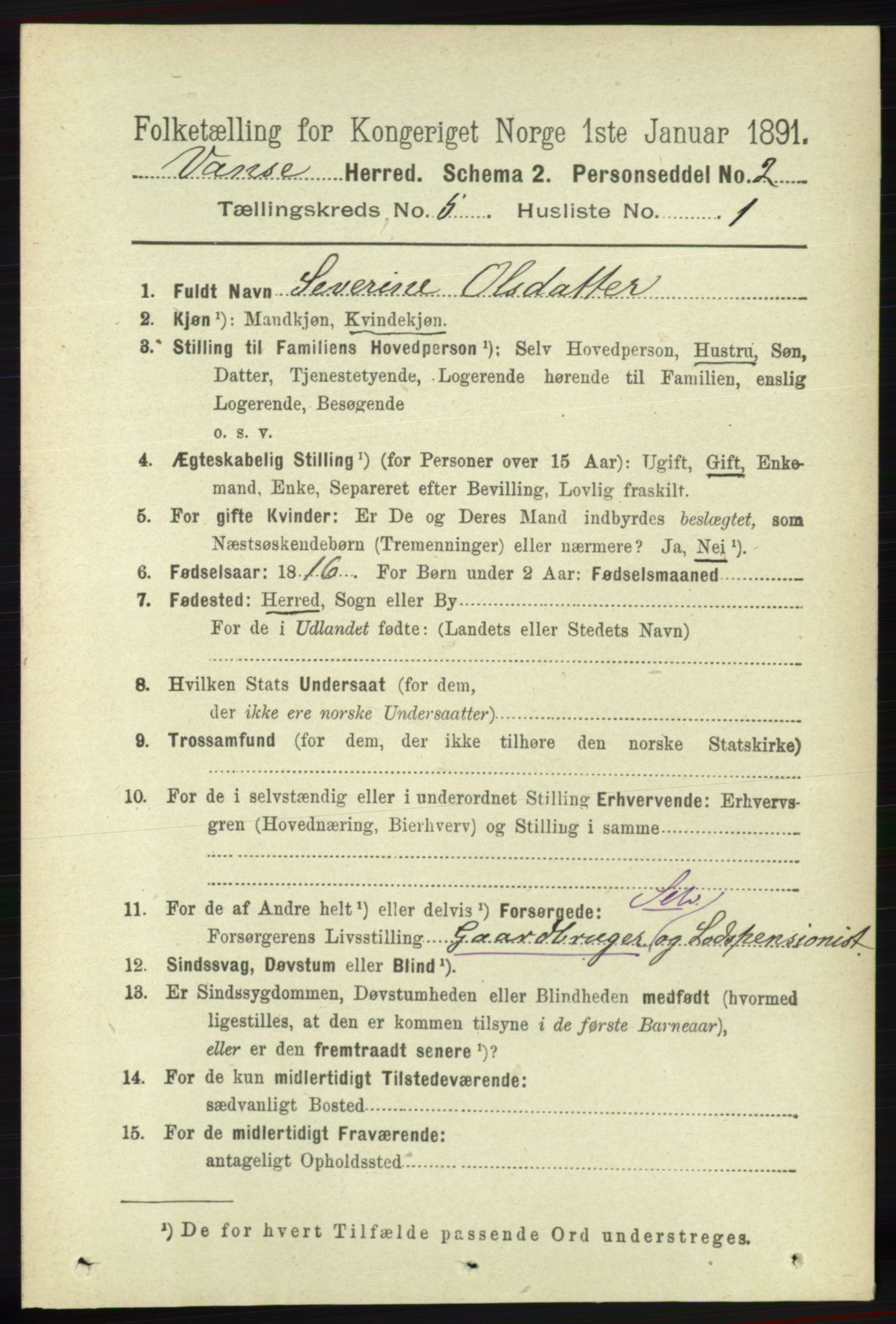 RA, 1891 census for 1041 Vanse, 1891, p. 2796