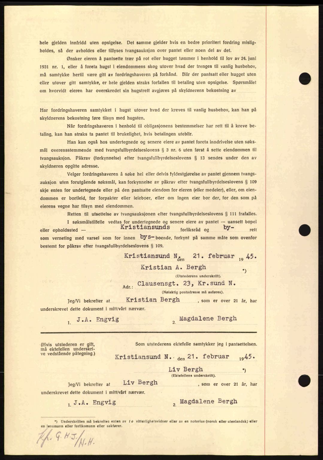 Nordmøre sorenskriveri, AV/SAT-A-4132/1/2/2Ca: Mortgage book no. B92, 1944-1945, Diary no: : 980/1945