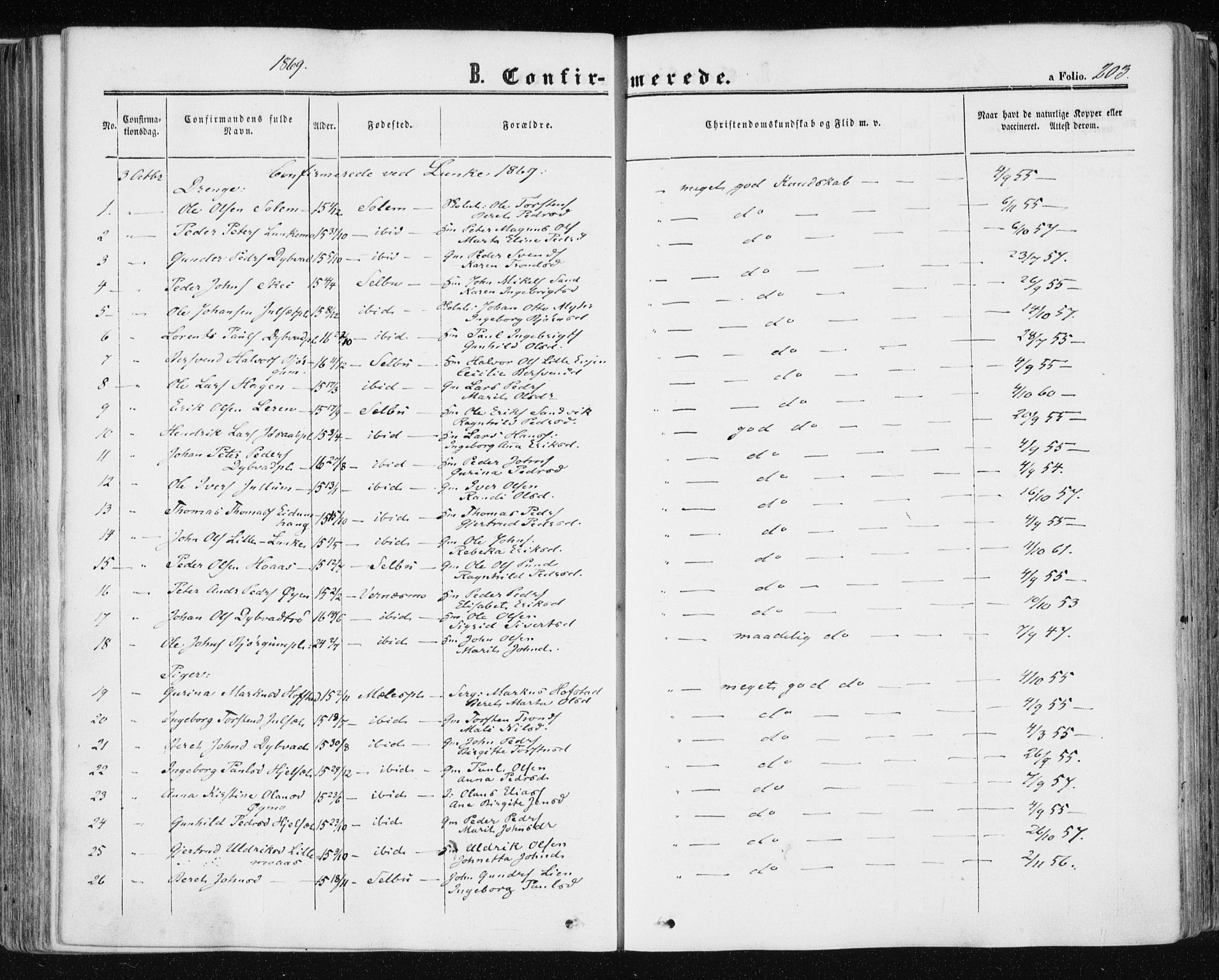 Ministerialprotokoller, klokkerbøker og fødselsregistre - Nord-Trøndelag, SAT/A-1458/709/L0075: Parish register (official) no. 709A15, 1859-1870, p. 203