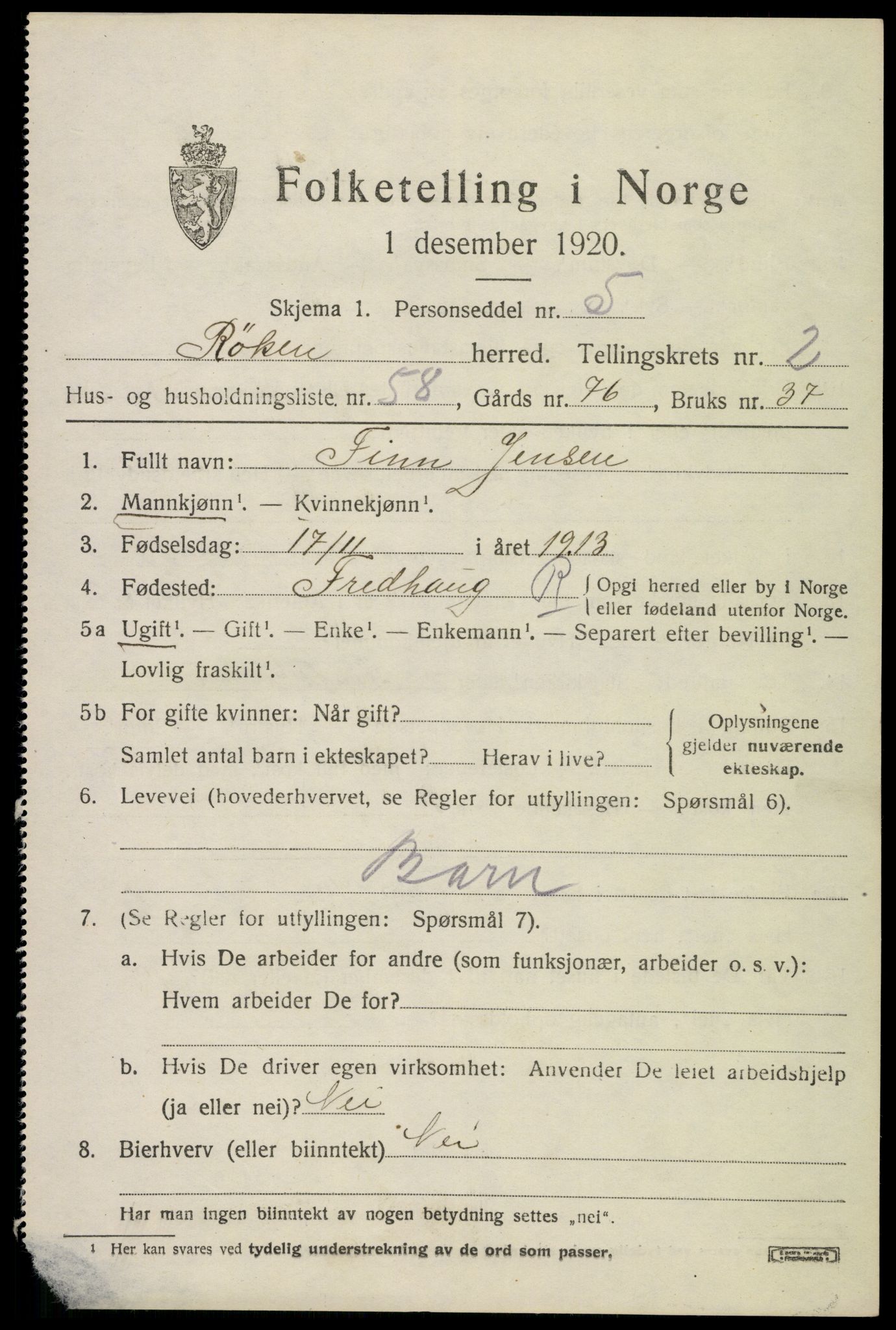 SAKO, 1920 census for Røyken, 1920, p. 3634