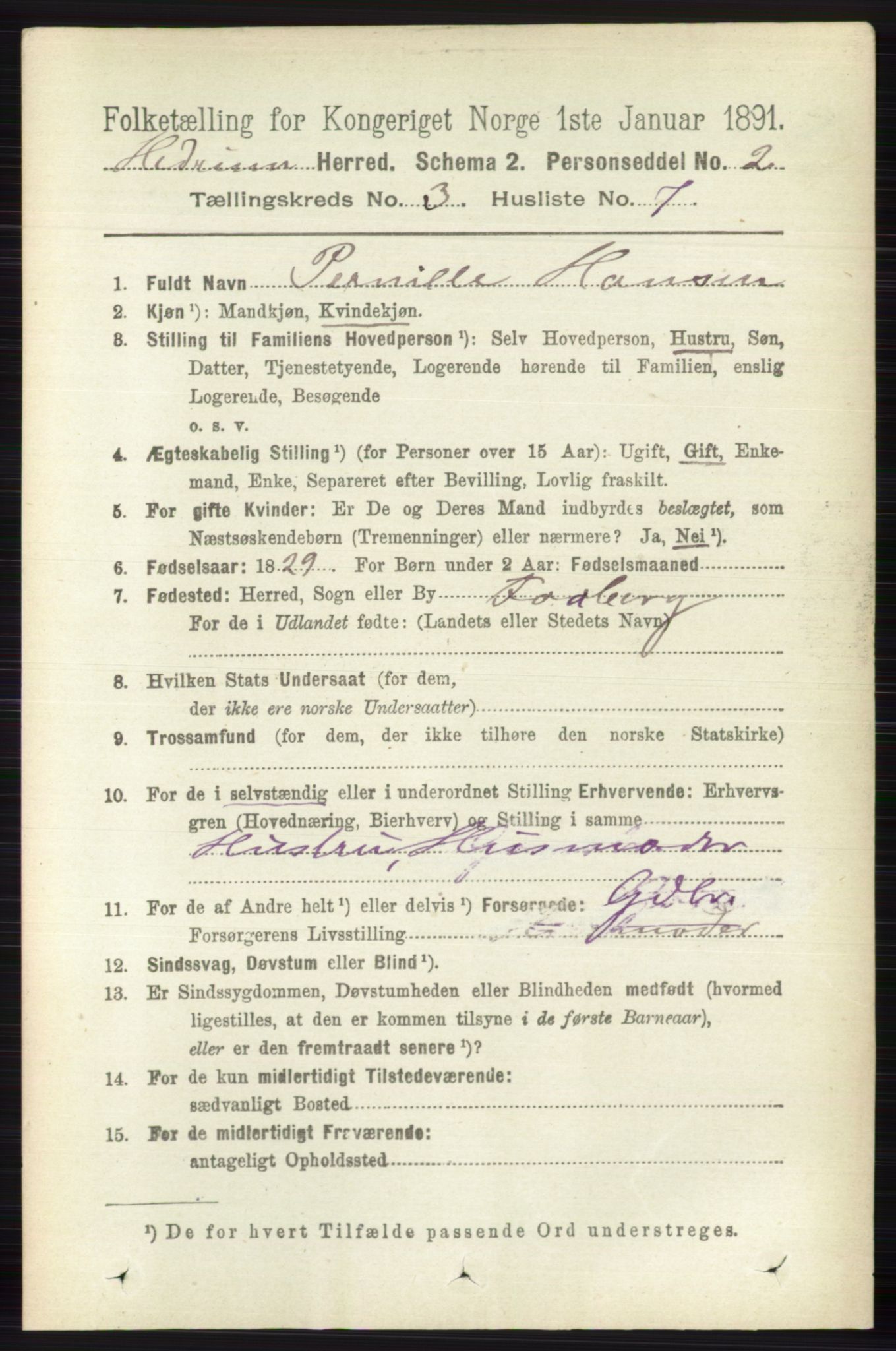 RA, 1891 census for 0727 Hedrum, 1891, p. 1006