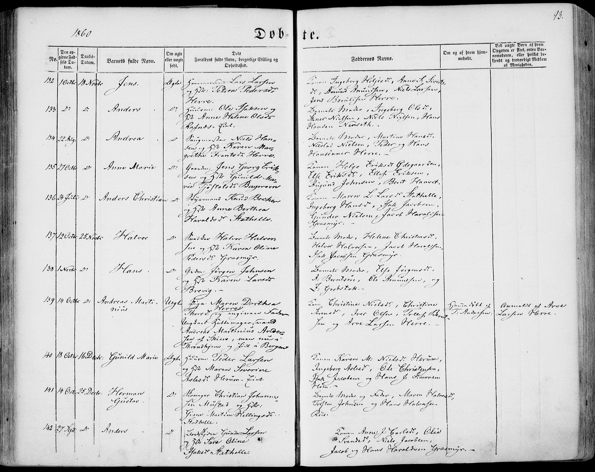 Bamble kirkebøker, SAKO/A-253/F/Fa/L0005: Parish register (official) no. I 5, 1854-1869, p. 93