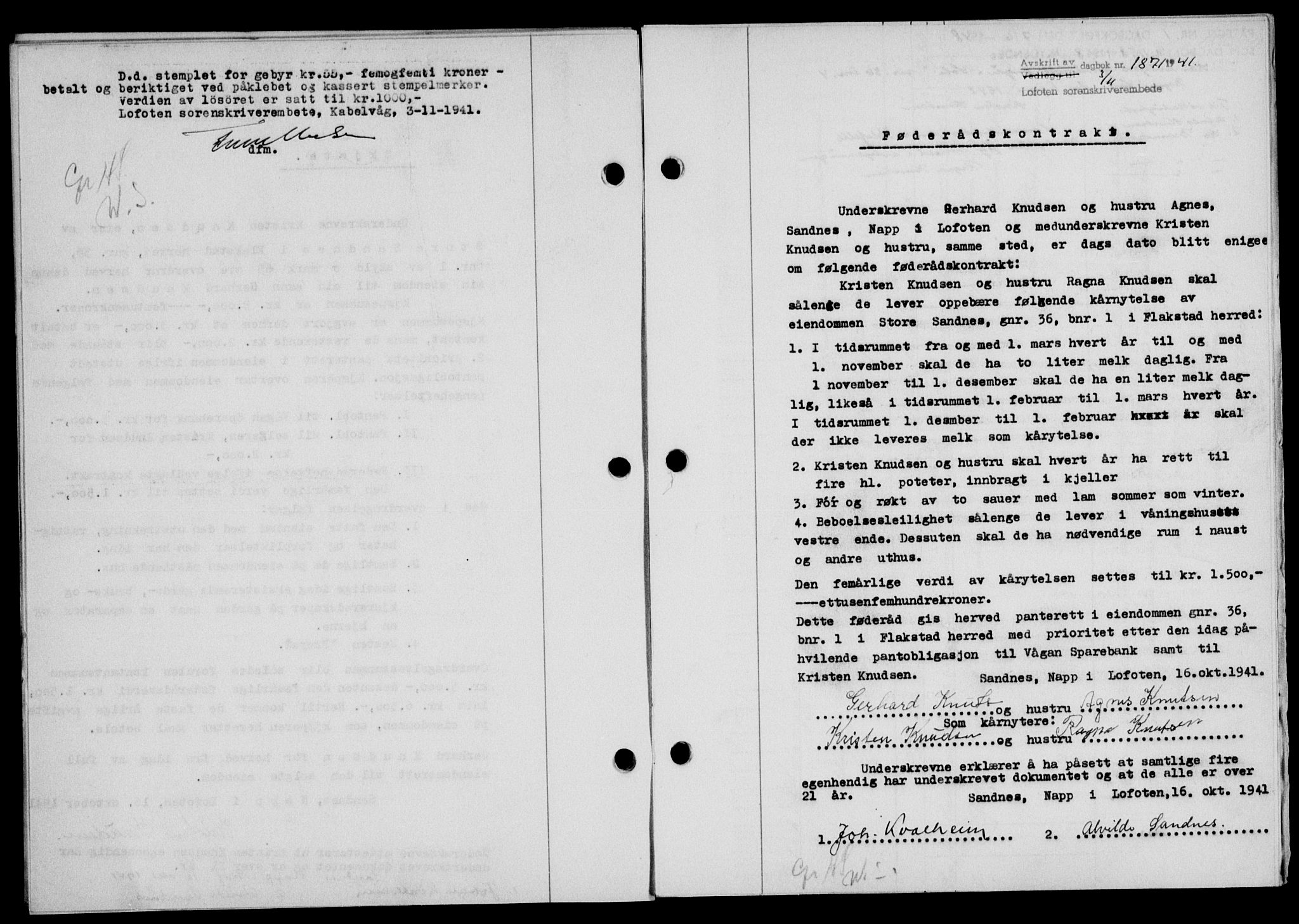 Lofoten sorenskriveri, SAT/A-0017/1/2/2C/L0009a: Mortgage book no. 9a, 1941-1942, Diary no: : 1871/1941