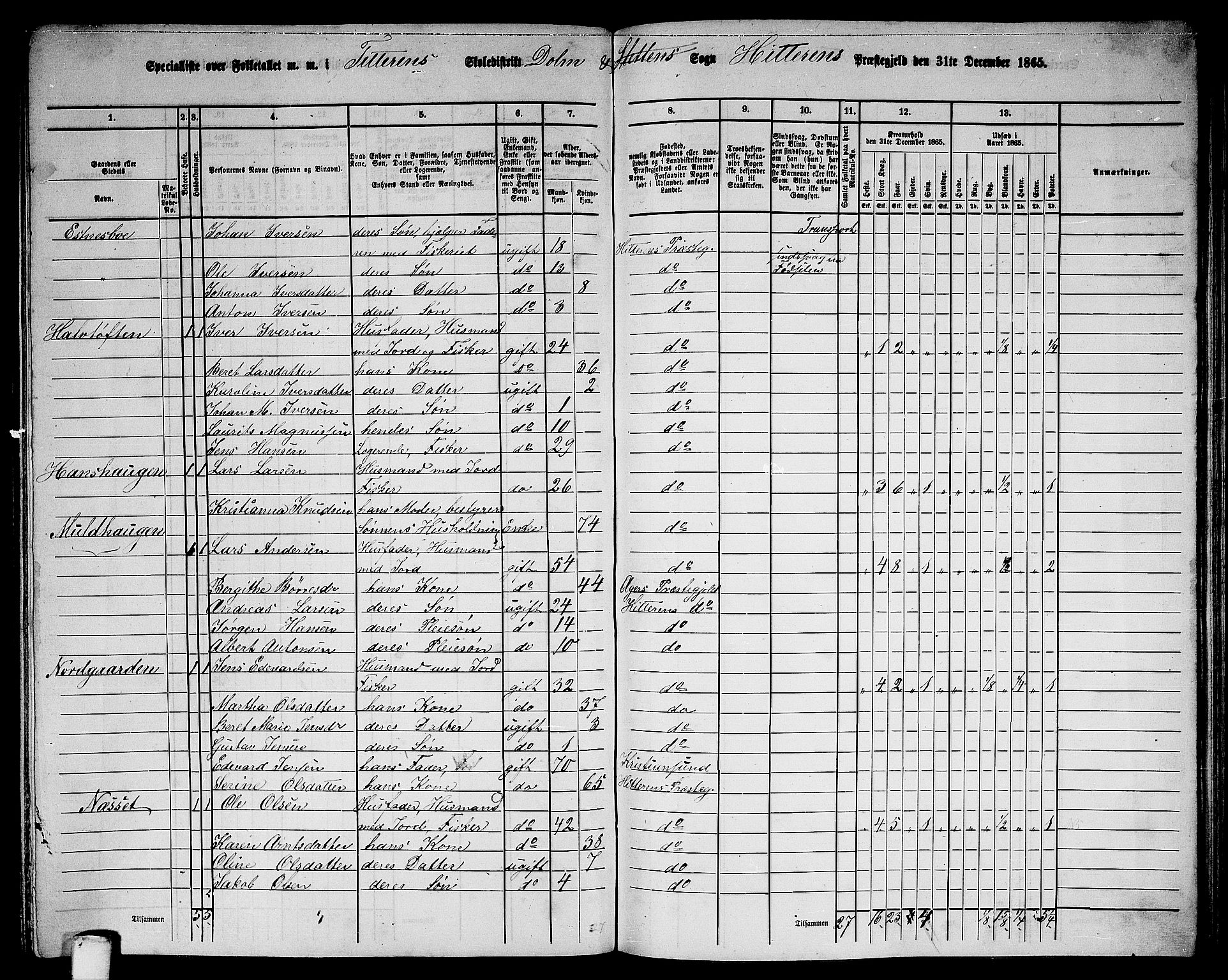 RA, 1865 census for Hitra, 1865, p. 238