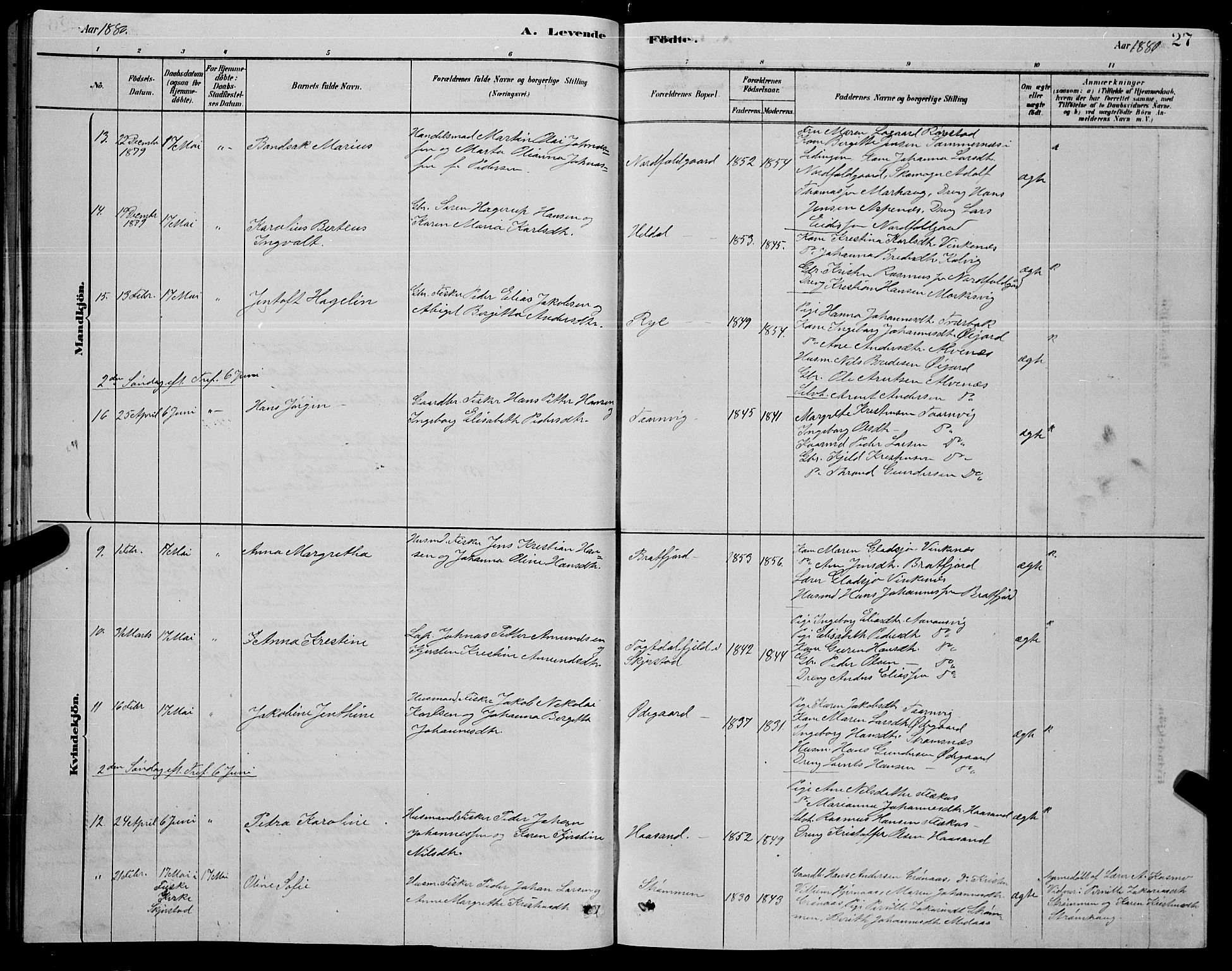 Ministerialprotokoller, klokkerbøker og fødselsregistre - Nordland, AV/SAT-A-1459/853/L0776: Parish register (copy) no. 853C04, 1878-1889, p. 27