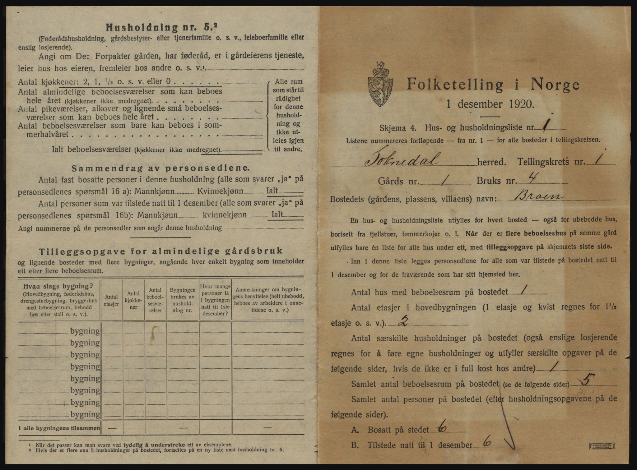 SAT, 1920 census for Soknedal, 1920, p. 44