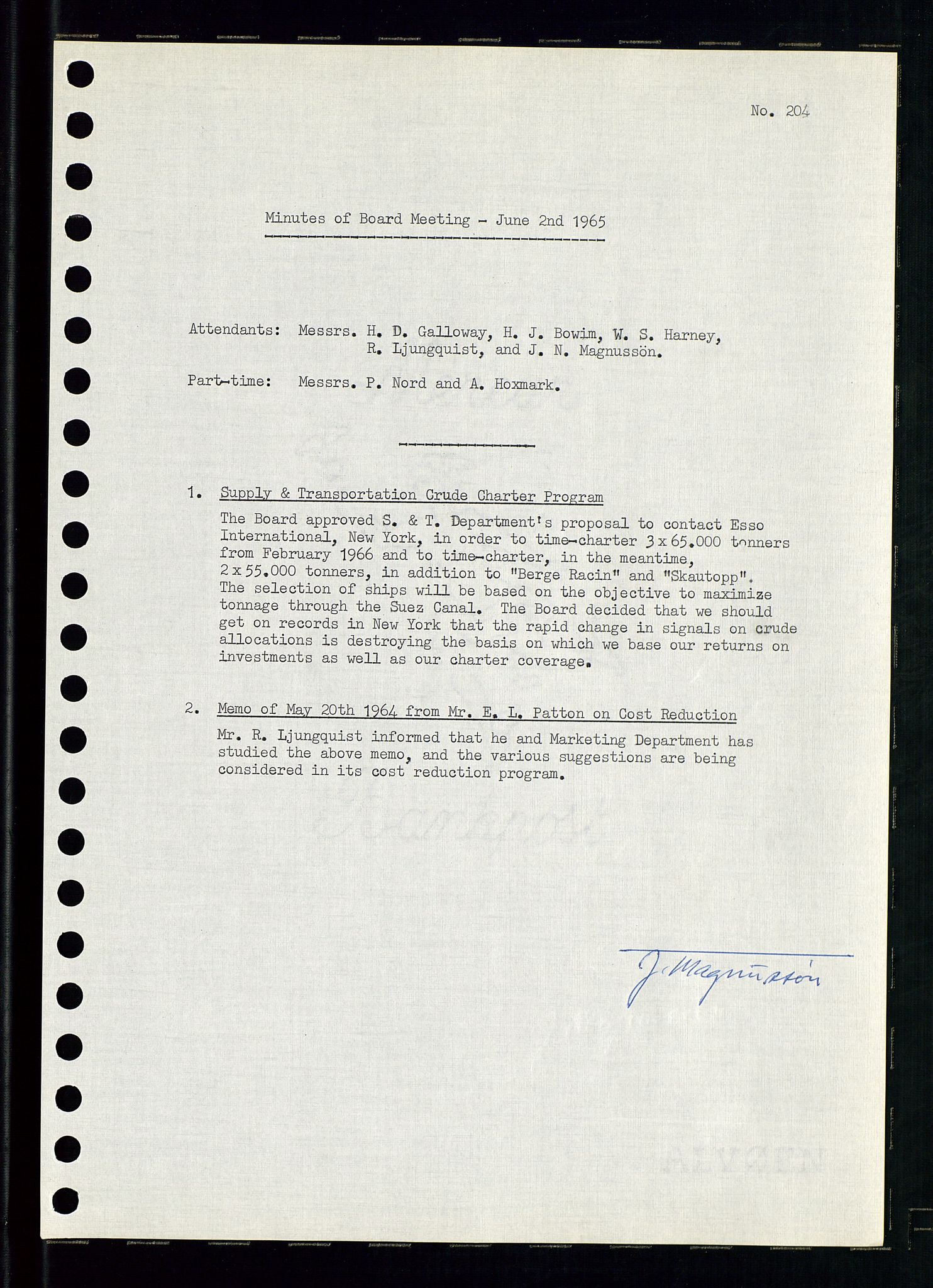 Pa 0982 - Esso Norge A/S, AV/SAST-A-100448/A/Aa/L0002/0001: Den administrerende direksjon Board minutes (styrereferater) / Den administrerende direksjon Board minutes (styrereferater), 1965, p. 99