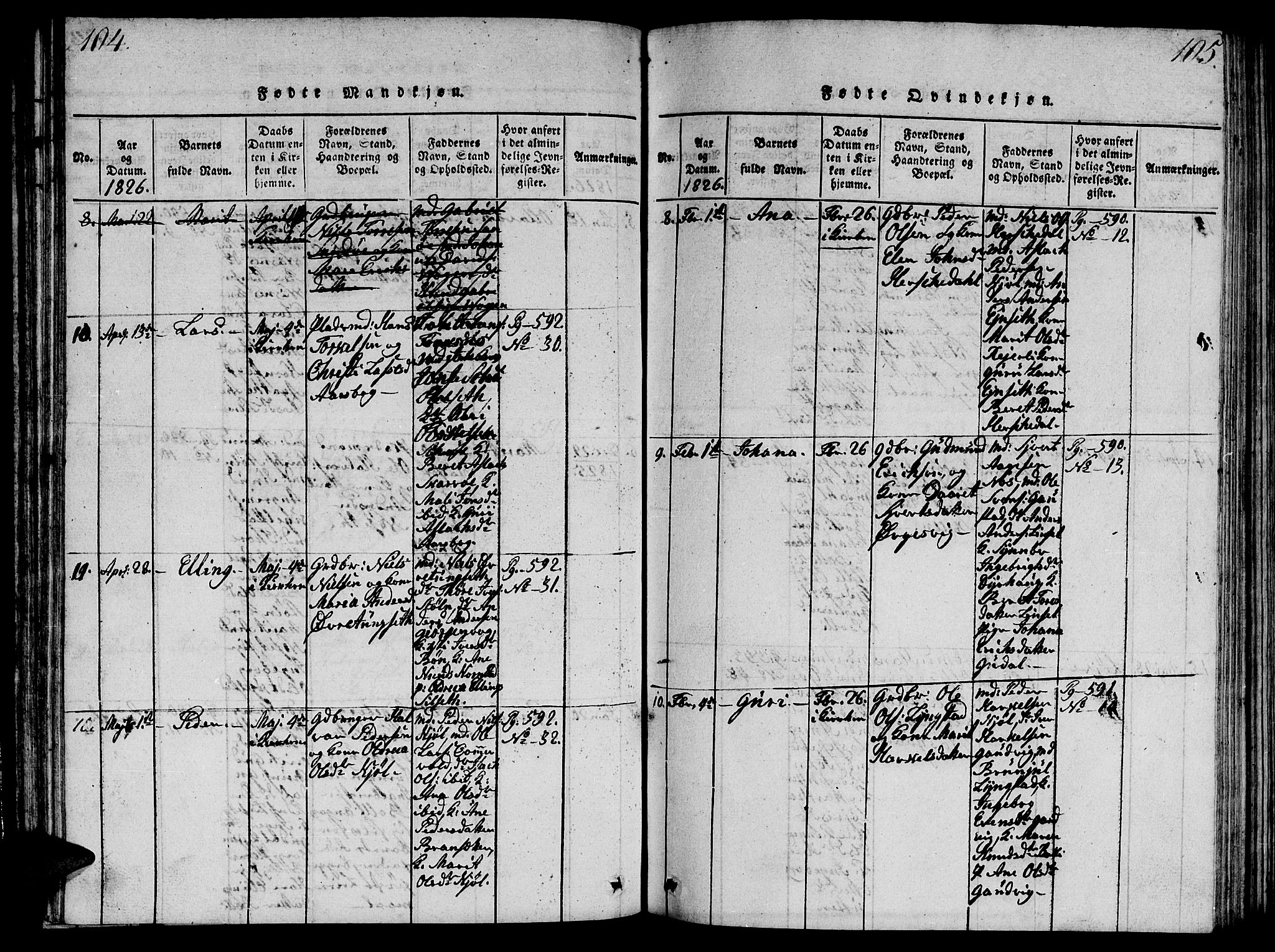 Ministerialprotokoller, klokkerbøker og fødselsregistre - Møre og Romsdal, AV/SAT-A-1454/570/L0831: Parish register (official) no. 570A05, 1819-1829, p. 104-105