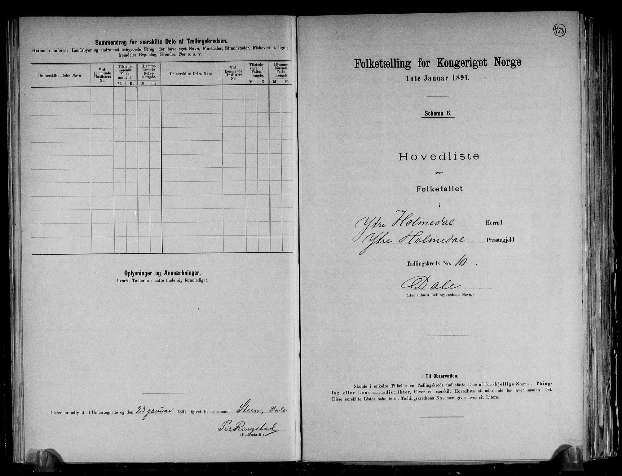 RA, 1891 census for 1429 Ytre Holmedal, 1891, p. 27