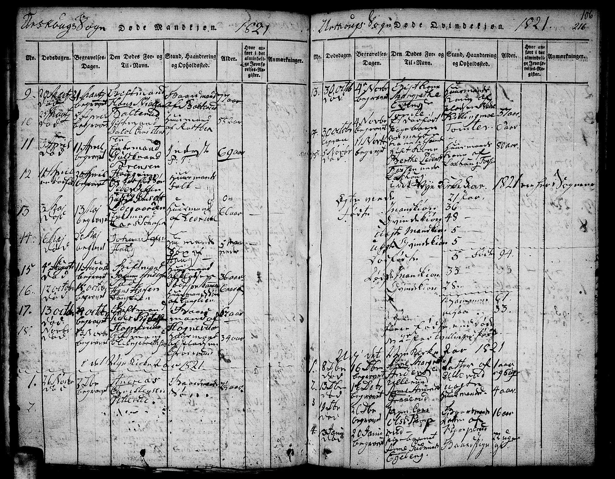 Aurskog prestekontor Kirkebøker, SAO/A-10304a/F/Fa/L0005: Parish register (official) no. I 5, 1814-1829, p. 216
