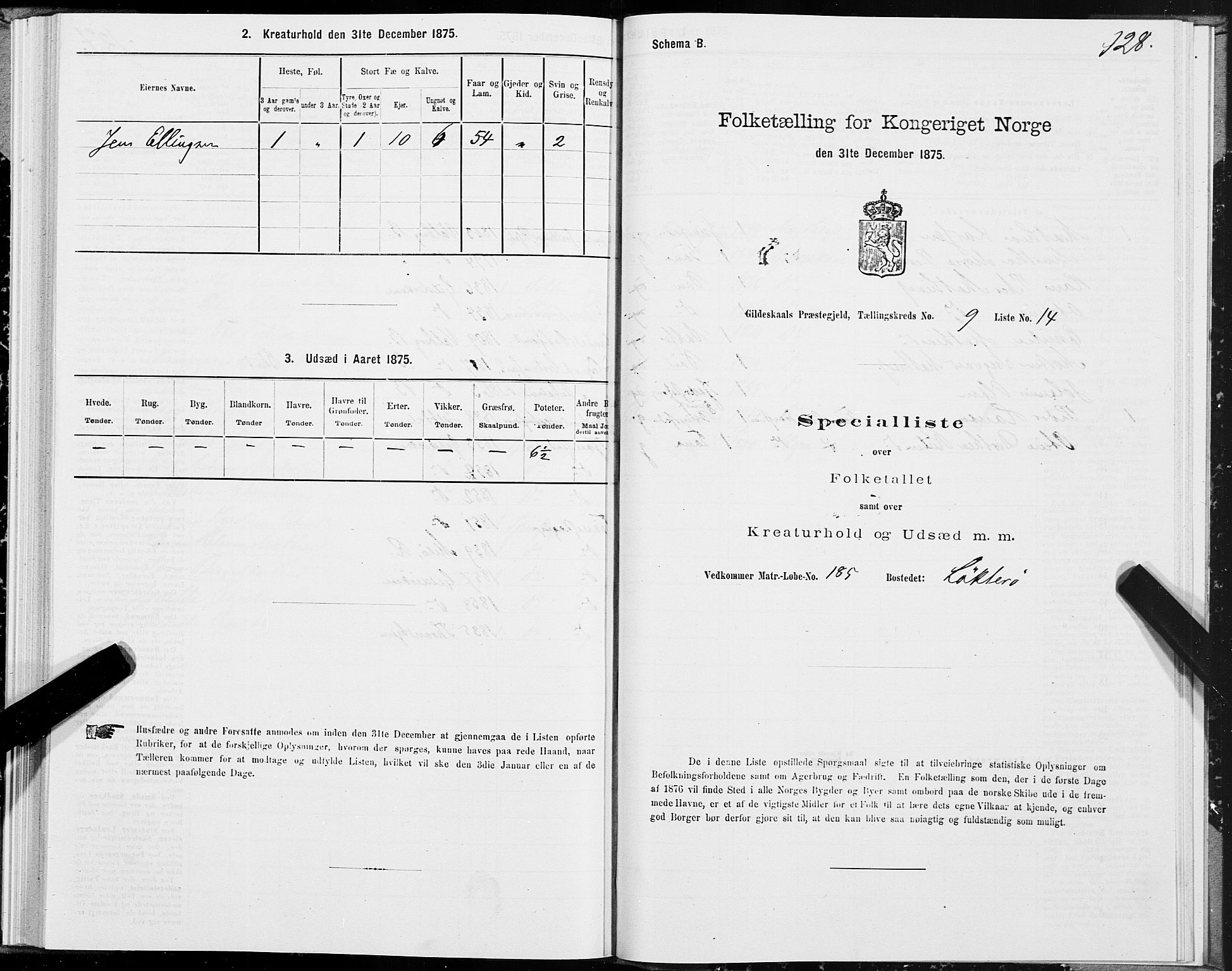 SAT, 1875 census for 1838P Gildeskål, 1875, p. 4128