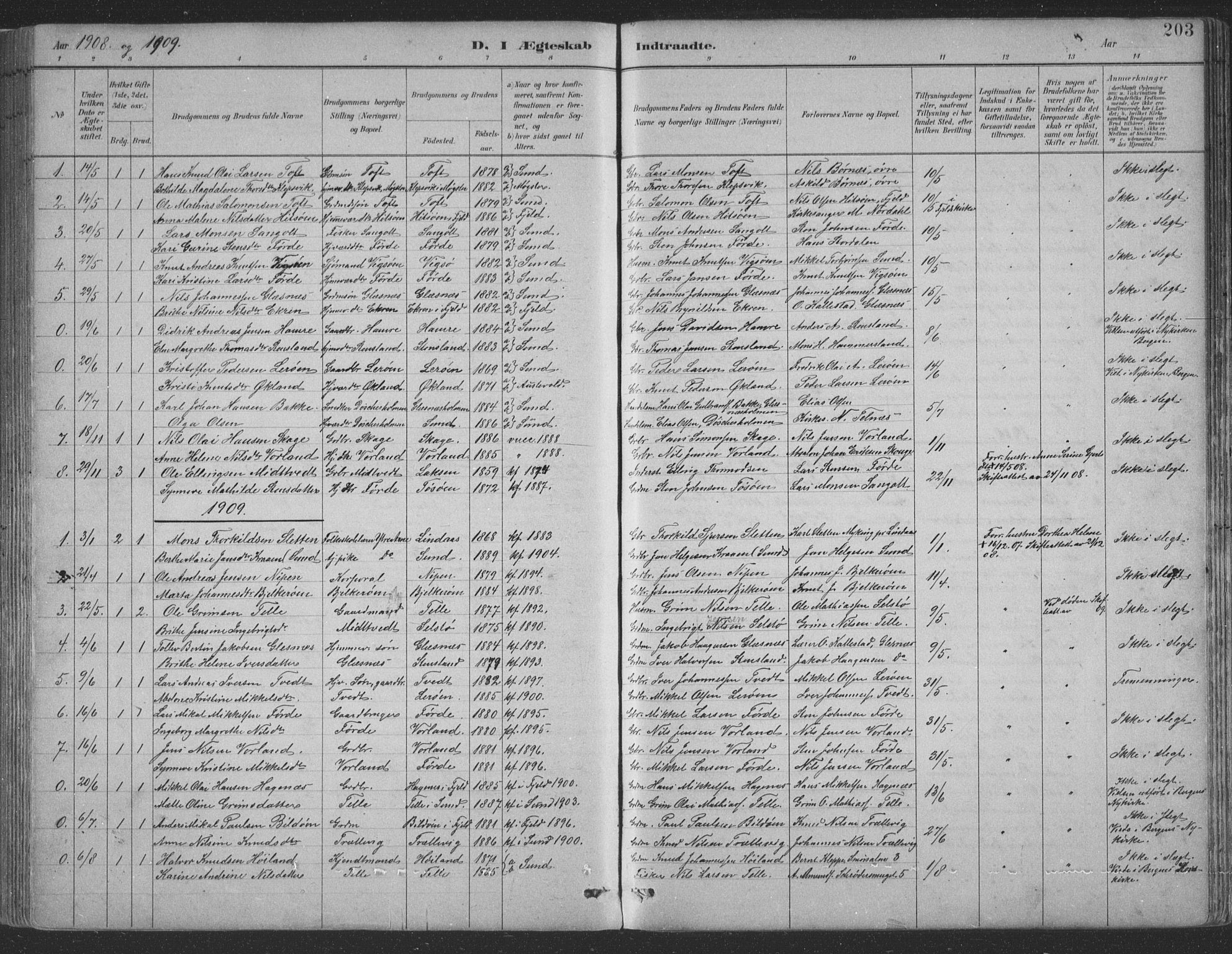 Sund sokneprestembete, SAB/A-99930: Parish register (copy) no. B 3, 1882-1911, p. 203