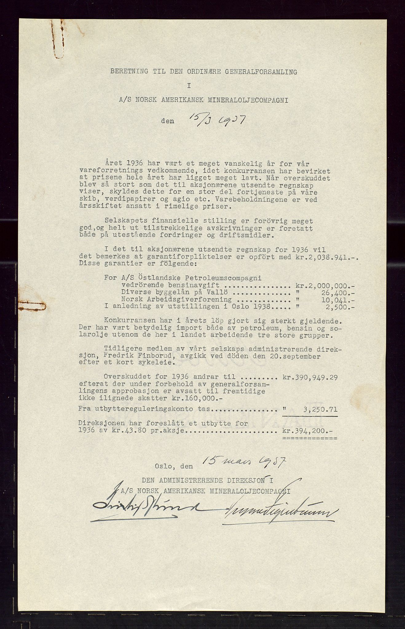 PA 1535 - Norsk-Amerikansk Petroleumscompani A/S, AV/SAST-A-101955/A/Aa/L0001/0003: Styre- og generalforsamlingsprotokoller / Ordinære og ekstraordinære generalforsamlinger i Norsk Amerikansk Petroleumsco., Norsk Amerikansk Mineraloljeco., Vestlandske Petroleumsco. 1934 og 1937, 1934-1937, p. 4